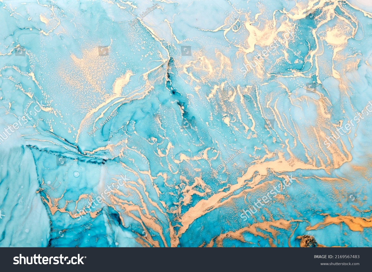 Blue Golden Ink Luxury Abstract Background Stock Photo 2169567483 ...