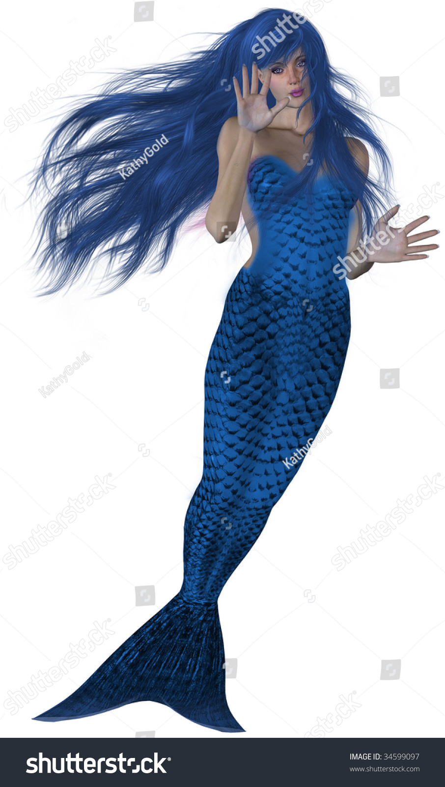 Blue Haired And Tailed Mermaid Swimming Stock Photo 34599097 : Shutterstock