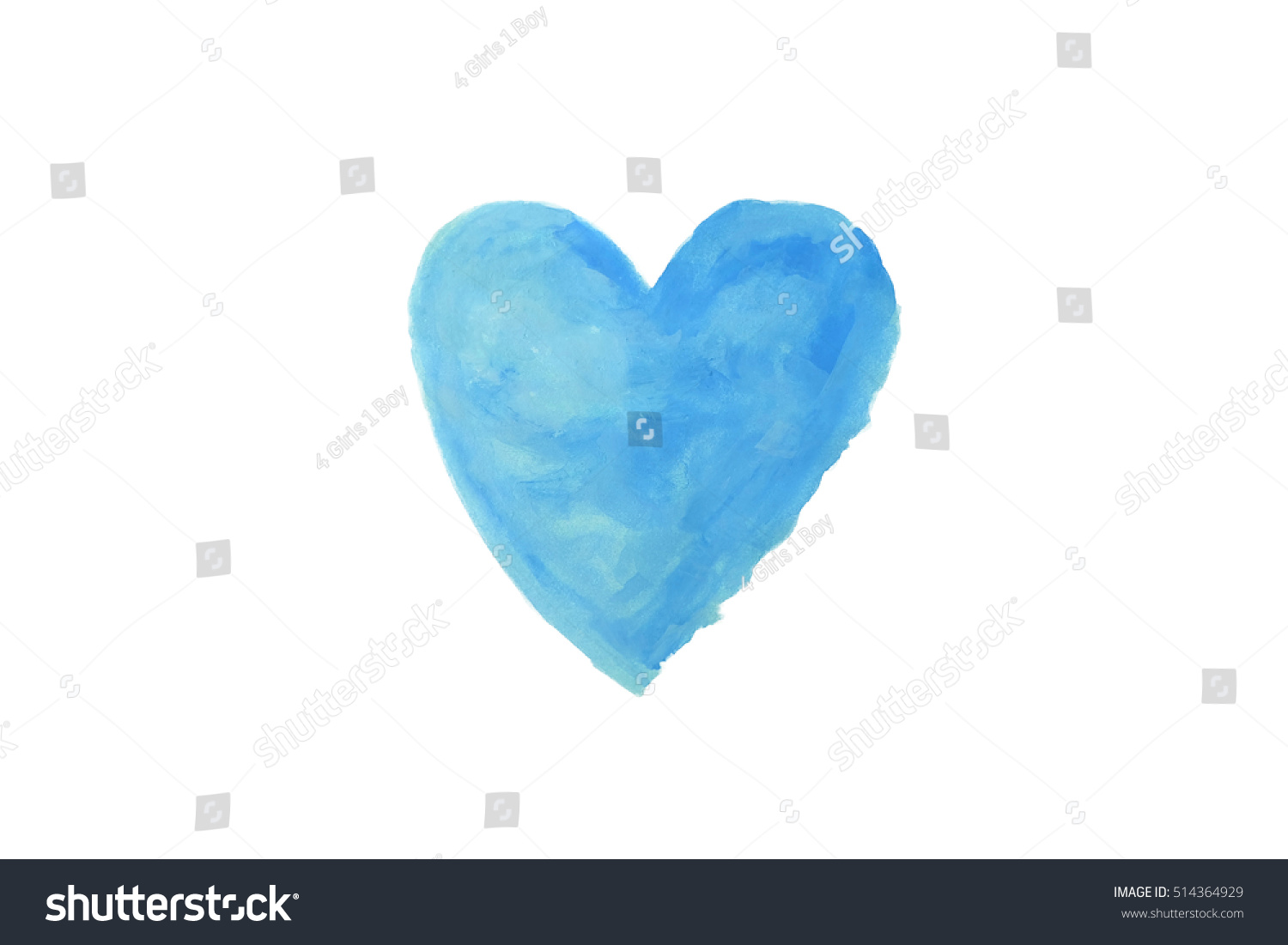 Blue Heart Watercolor Paint Isolated On Stock Illustration