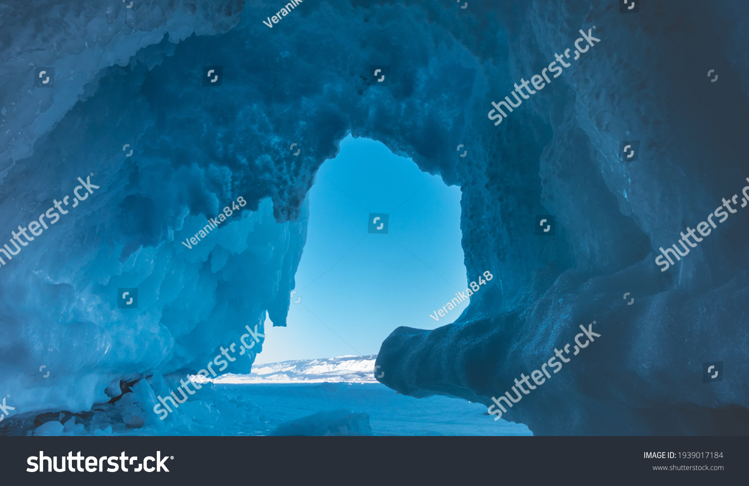 Blue Ice Grotto Rock Surface Completely Stock Photo 1939017184 ...