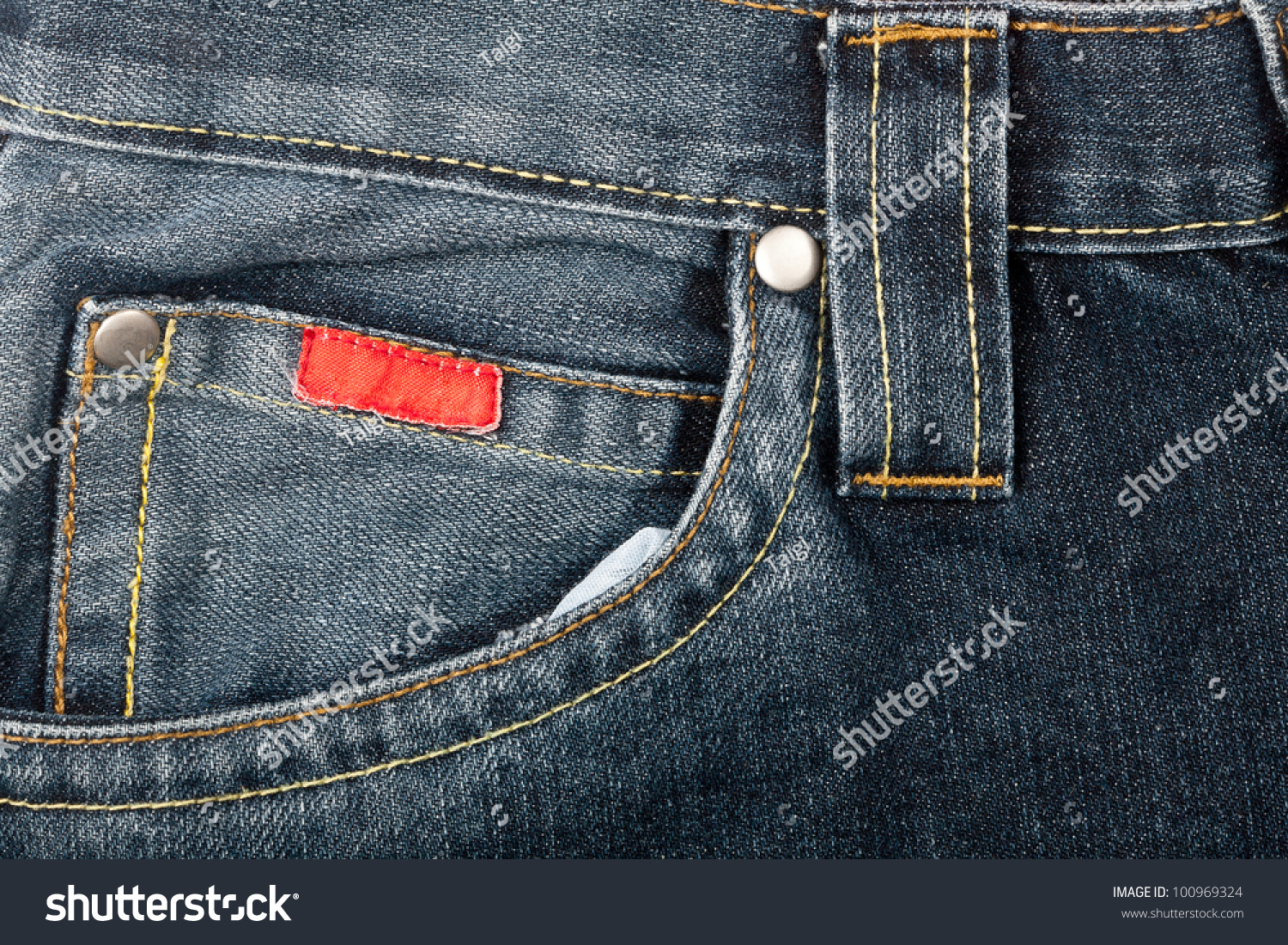 Blue Jeans Fabric With Pocket Background Stock Photo 100969324 ...