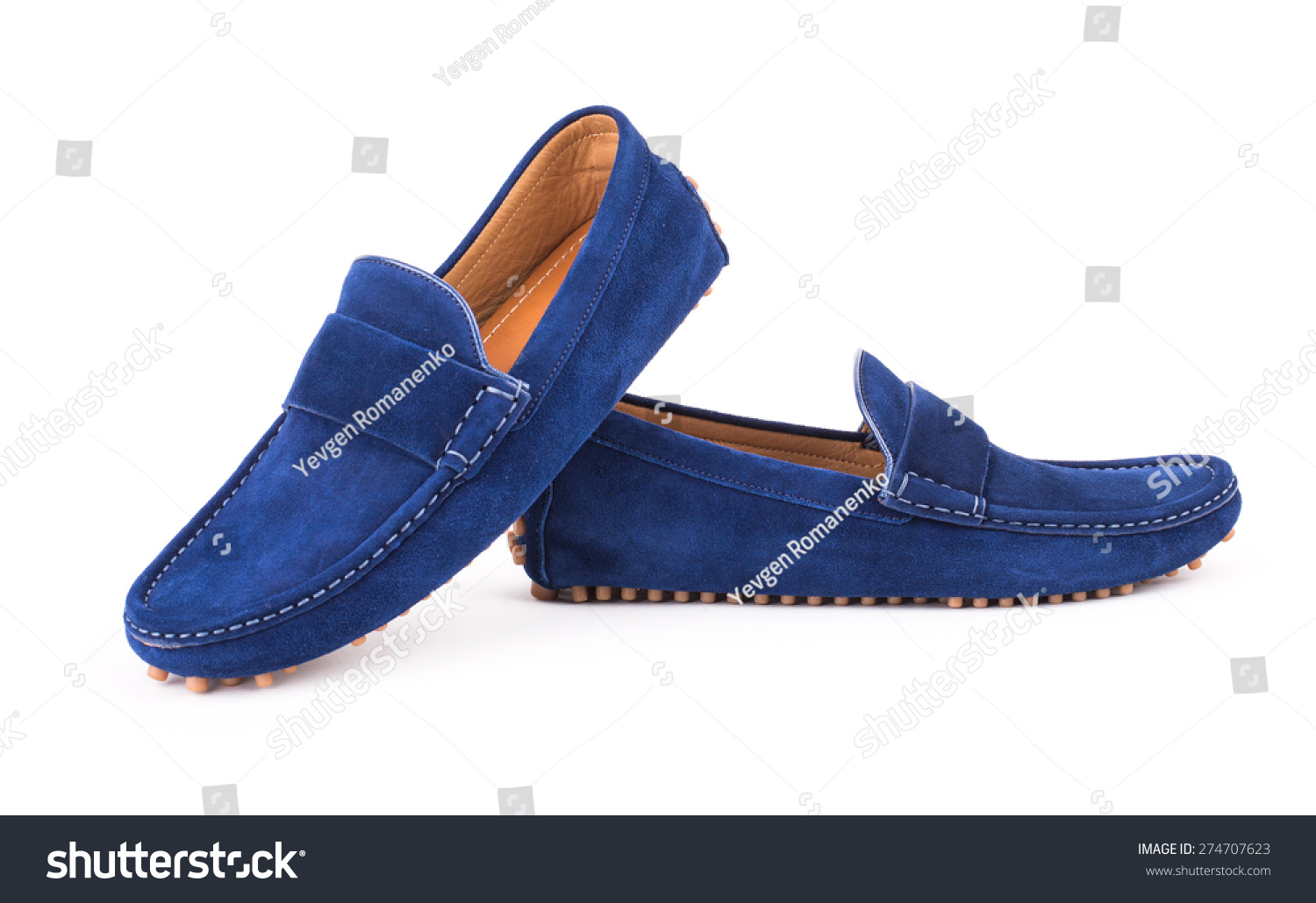 Blue Mens Suede Leather Loafers Pair Isolated On White Background Stock ...