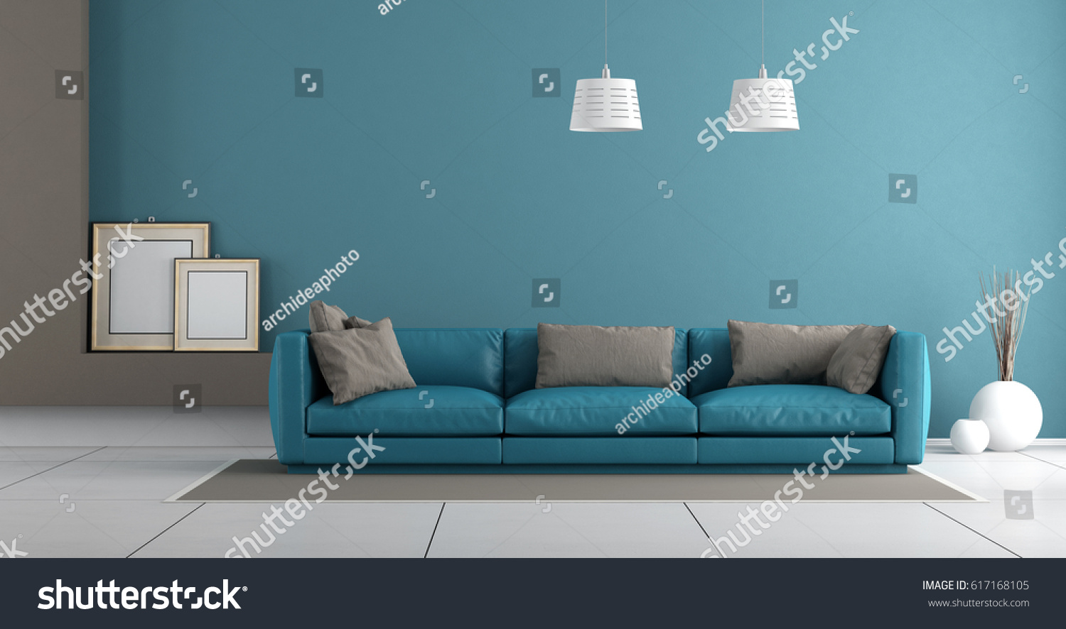 Blue Modern Living Room Leather Sofa Stock Illustration 617168105