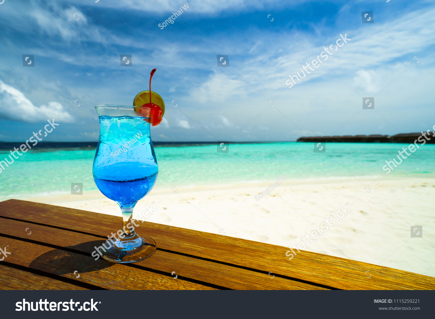 Blue Ocean Cocktail On Beach Stock Photo Edit Now 1115259221