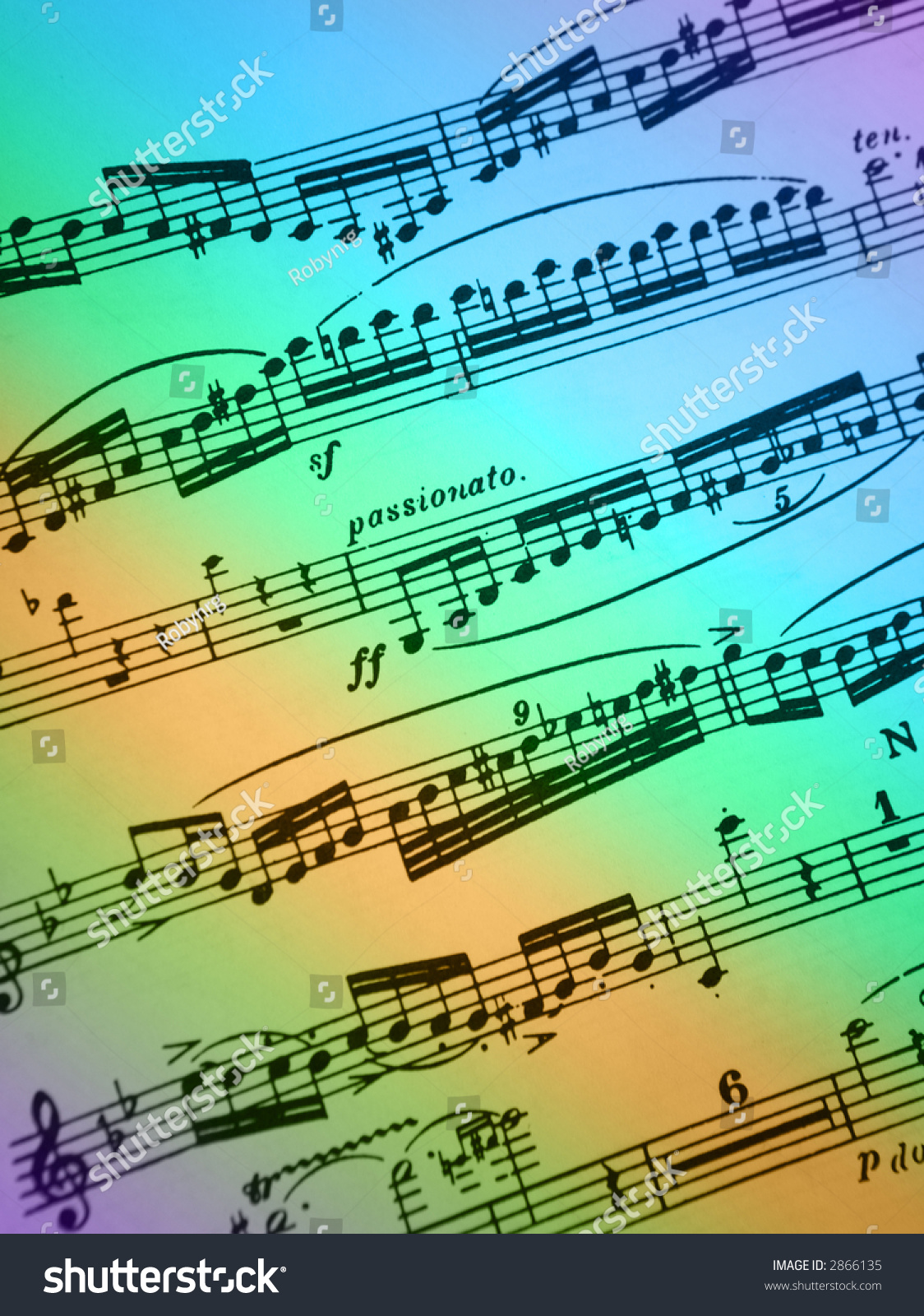 Blue,Purple,Green And Gold Rainbow Colored Sheet Music Background Stock ...