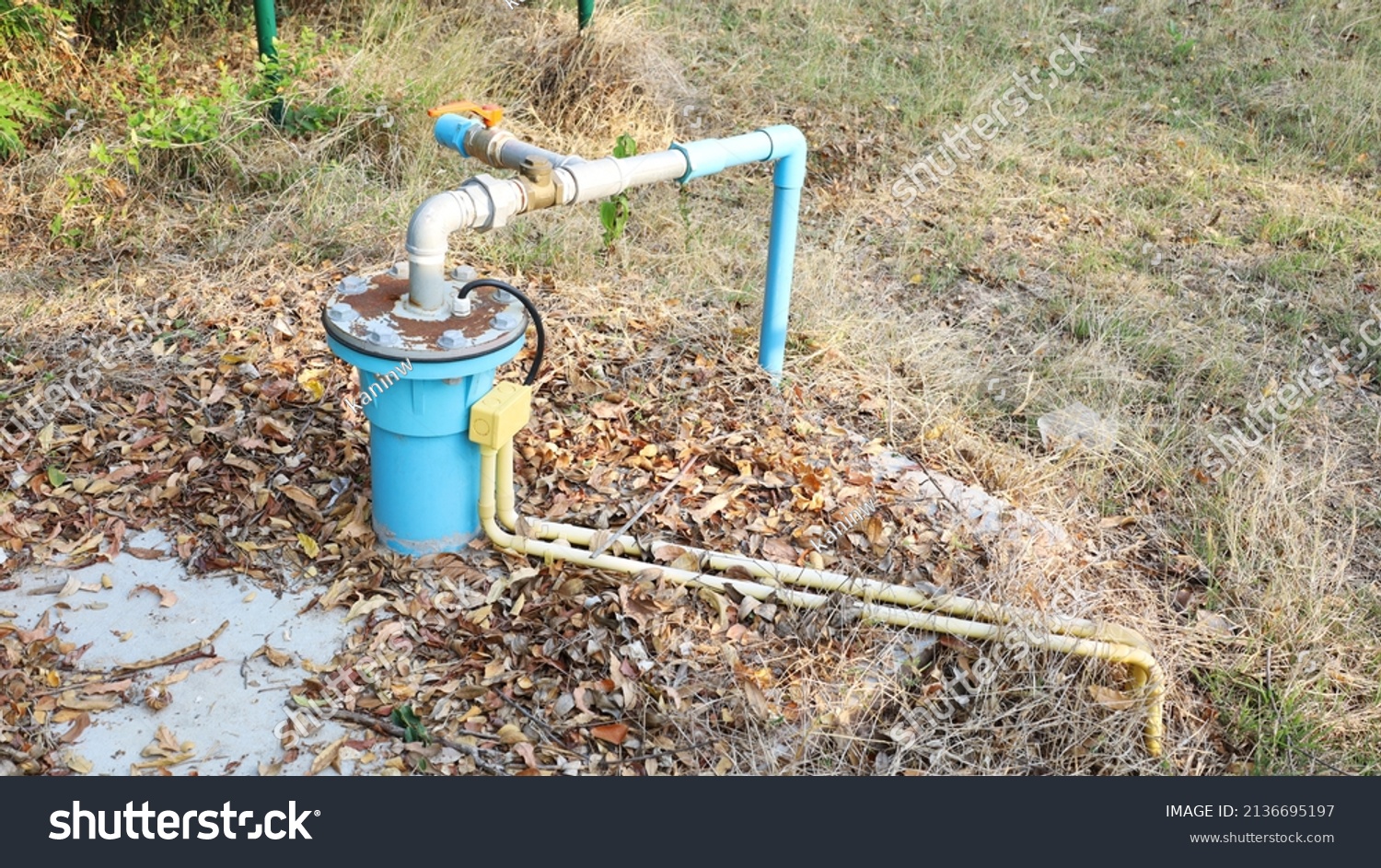 Blue Pvc Pipes Underground Wells Artesian Stock Photo 2136695197 