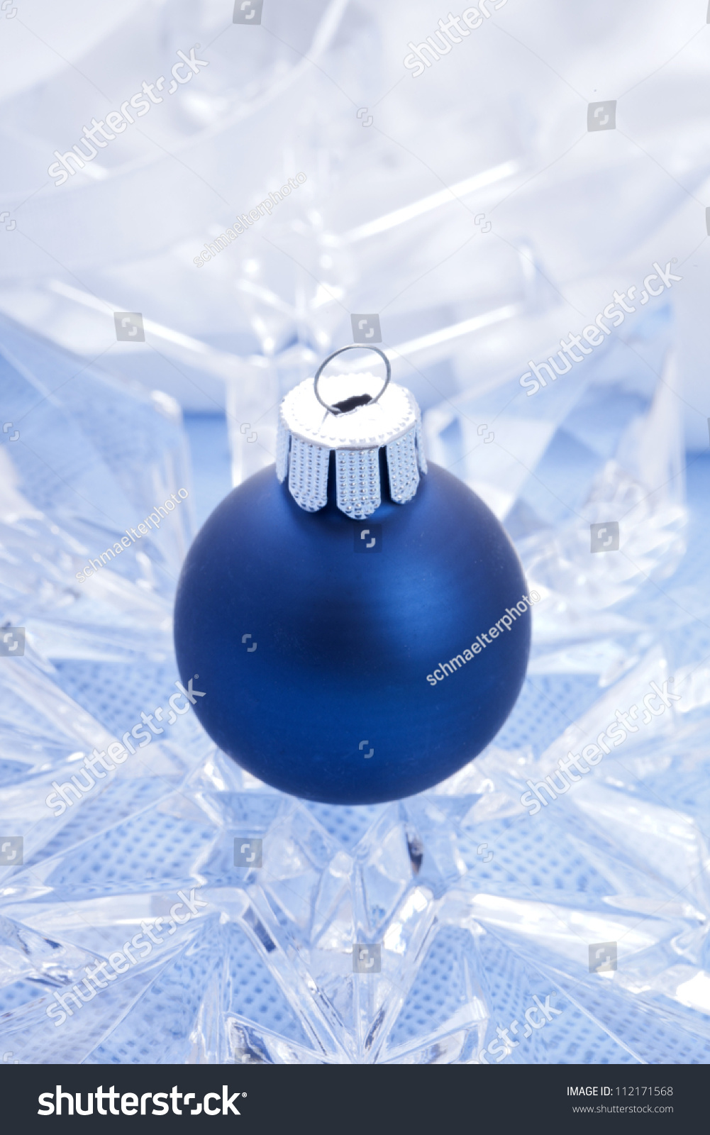 Blue Shiny Christmas Balls With Ice Crystal Decoration Stock Photo ...