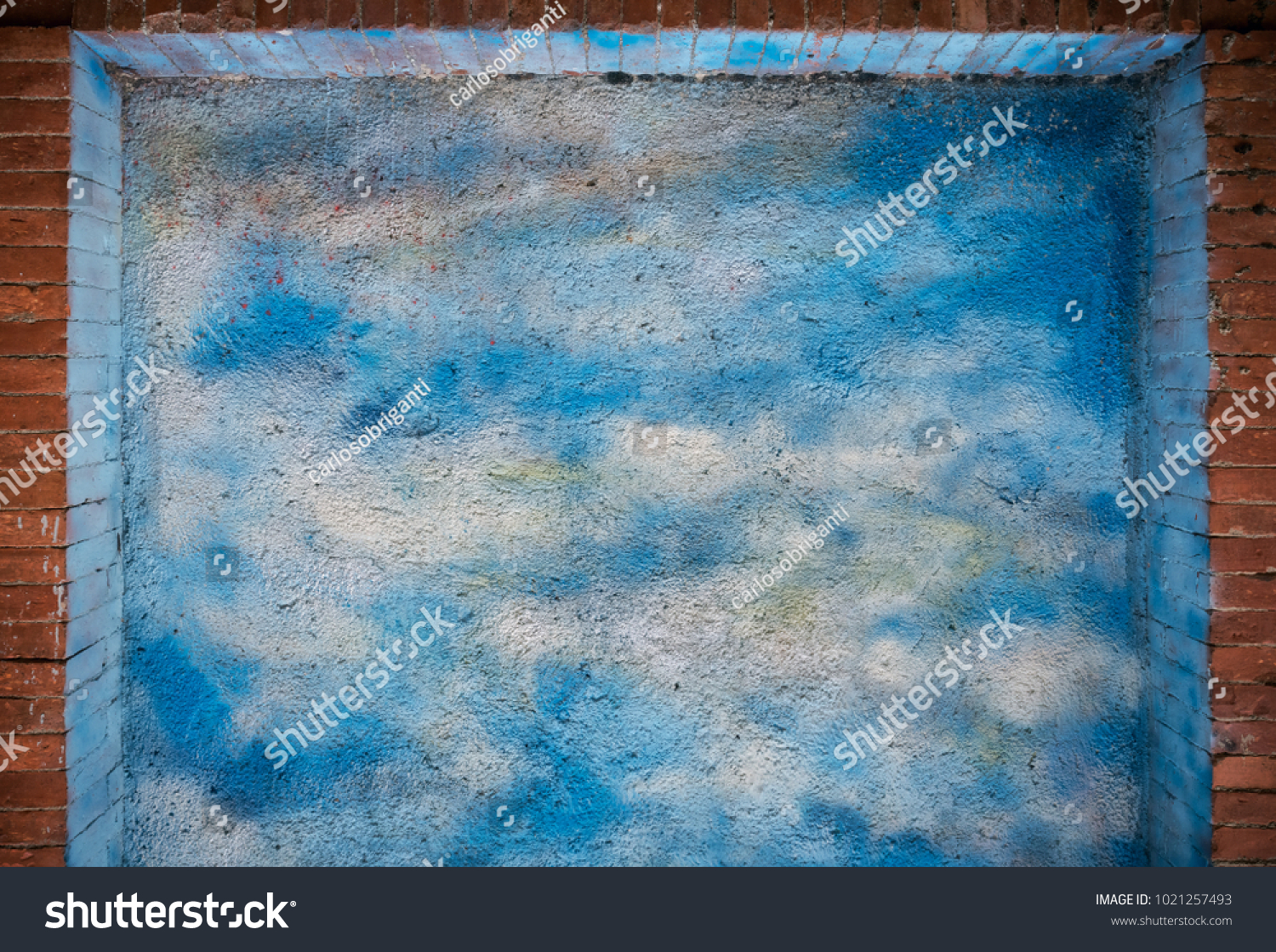 Blue Sky Clouds Over Brick Wall Stock Photo Royalty Free