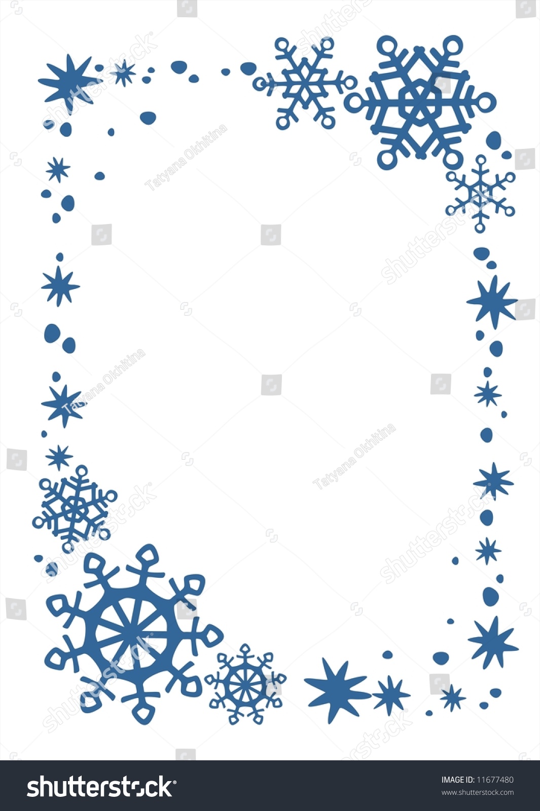 Blue Snowflakes And Stars Border On A White Background. Christmas ...