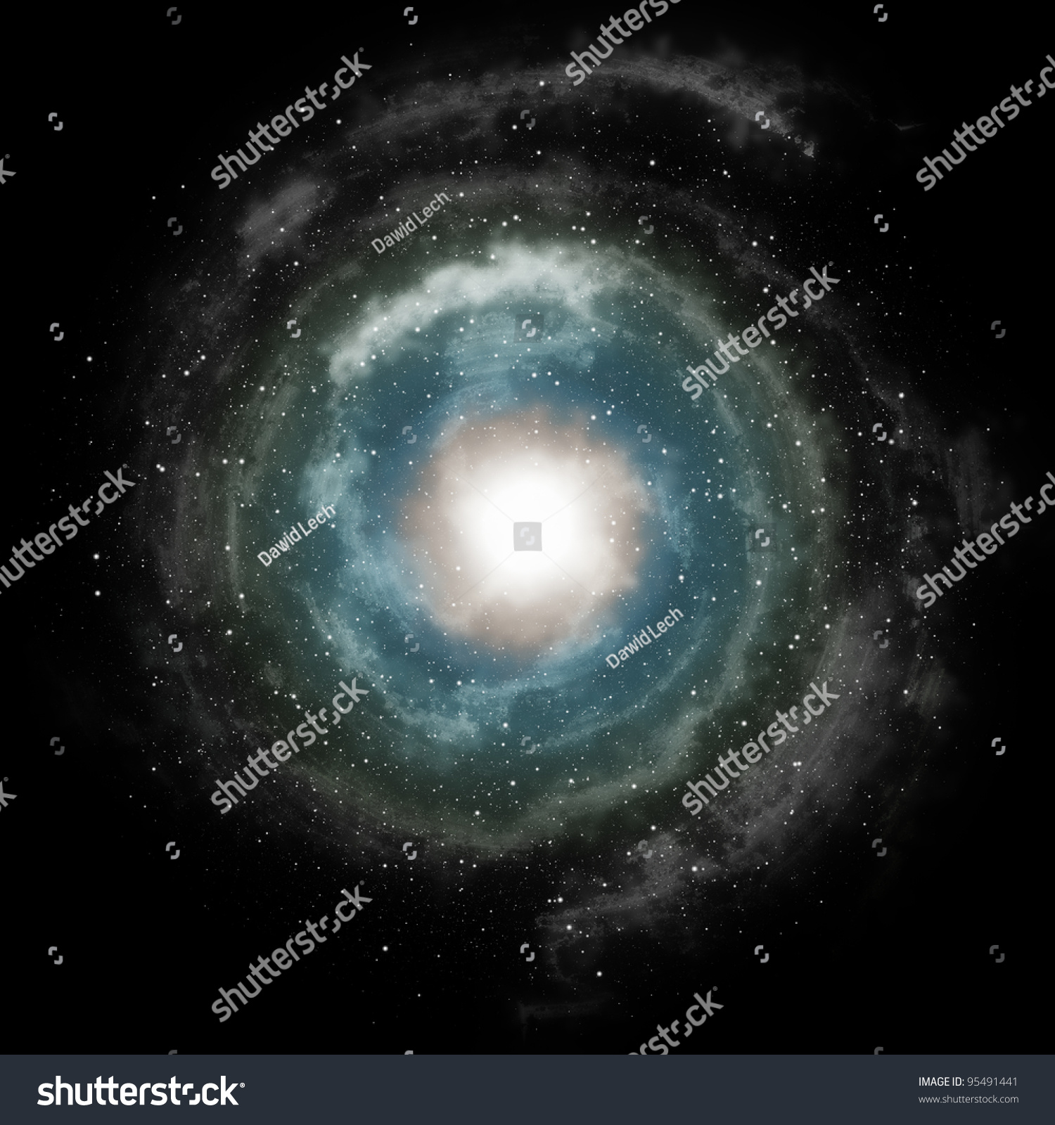 Blue Spiral Galaxy Against Black Space And Stars In Deep Outer Space ...