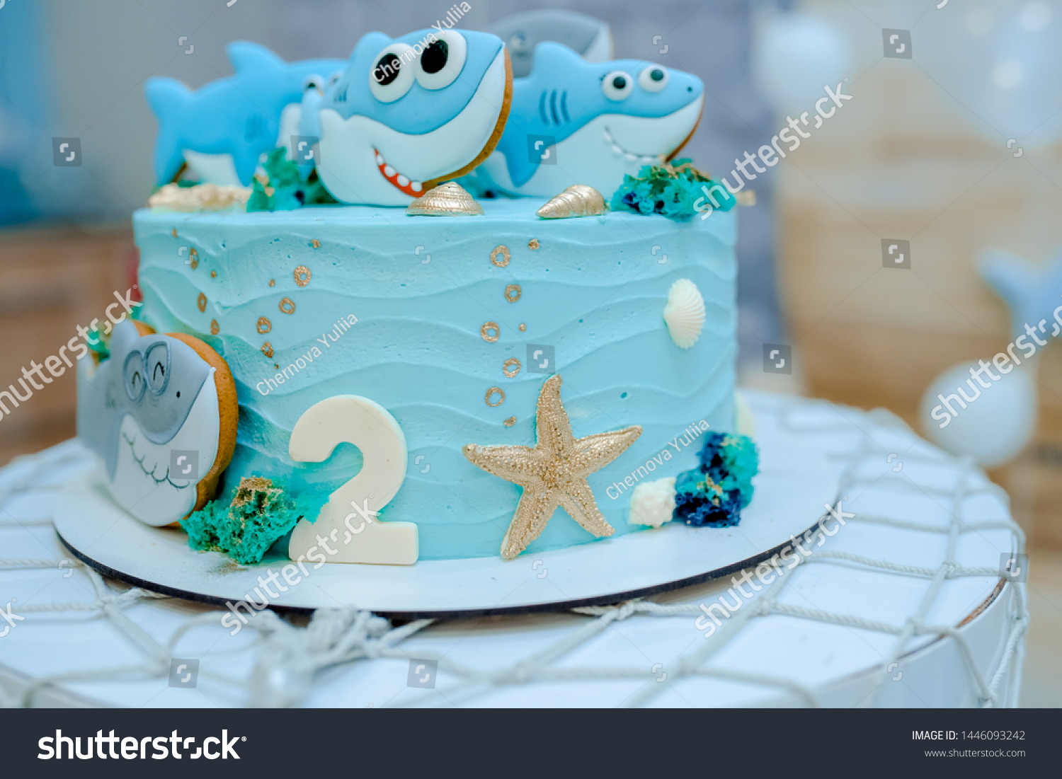 Blue Wedding Cake On Marine Theme Photo De Stock Modifiable