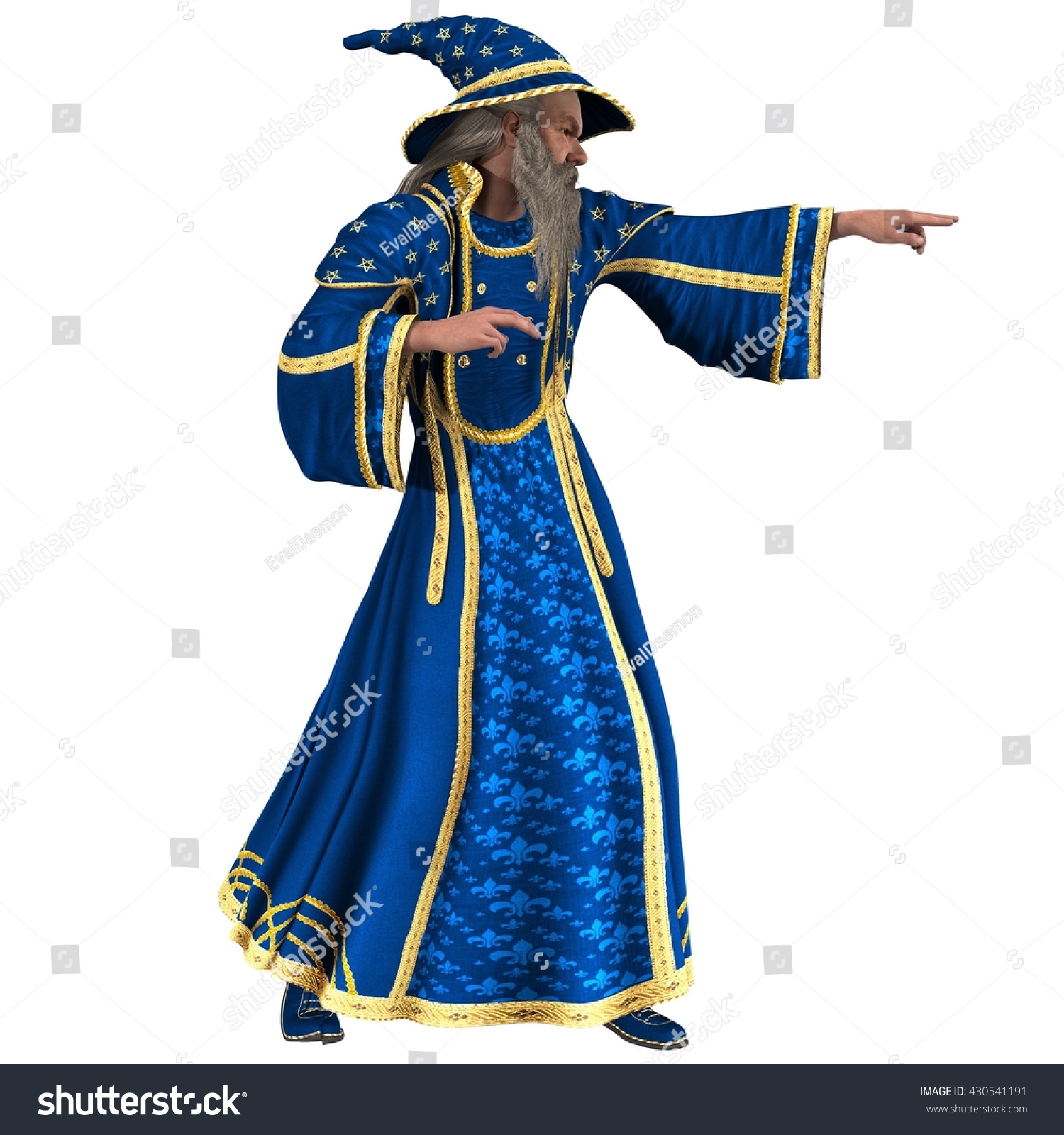 Blue Wizard Casting Spell Pointing Right 库存插图