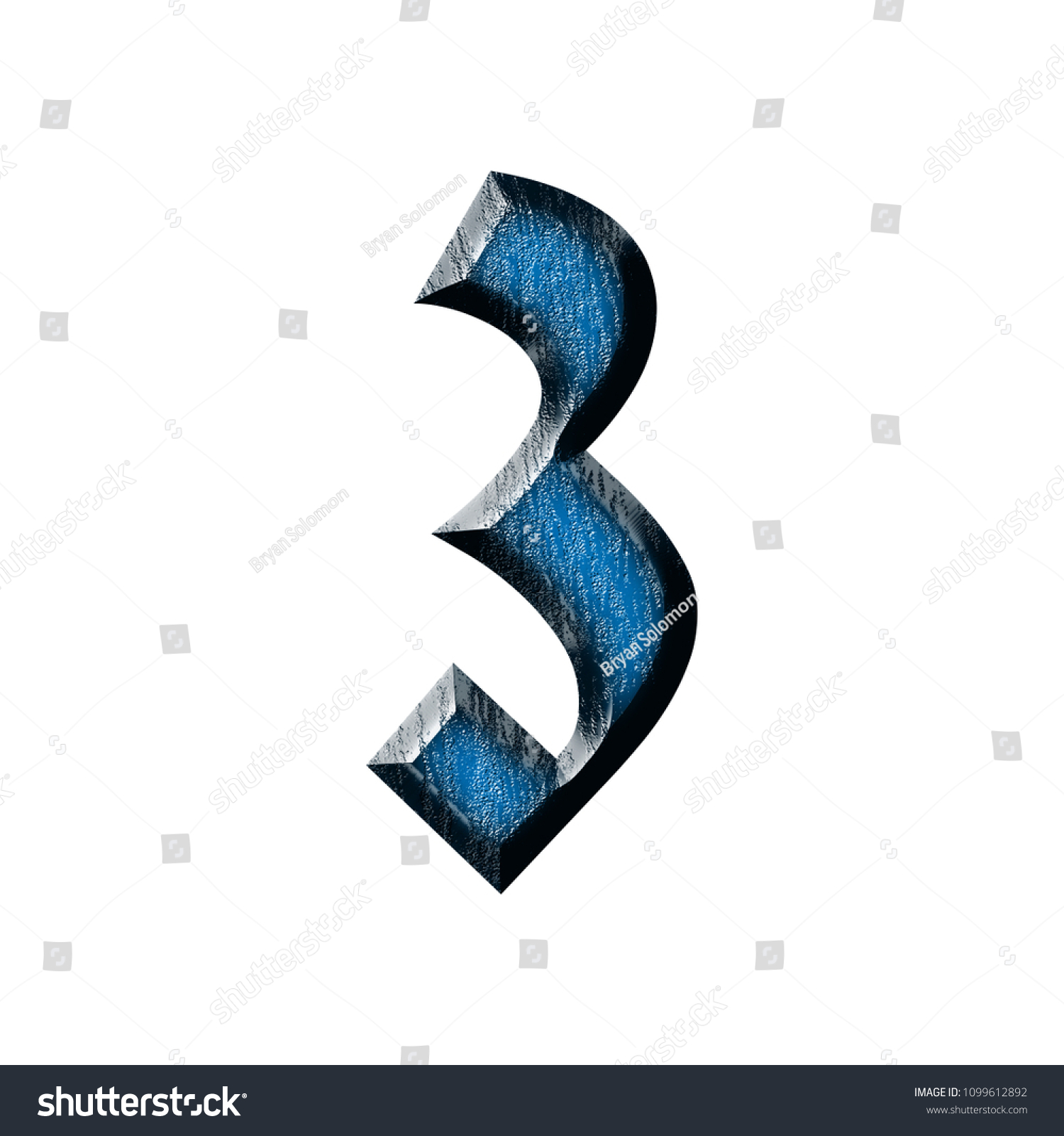 Blue Wood Number Three 3 In A 3D Illustration With Glossy Grain Texture Style Blue Wood Number Three 3 In A 3D Illustration With Glossy Grain Texture Style