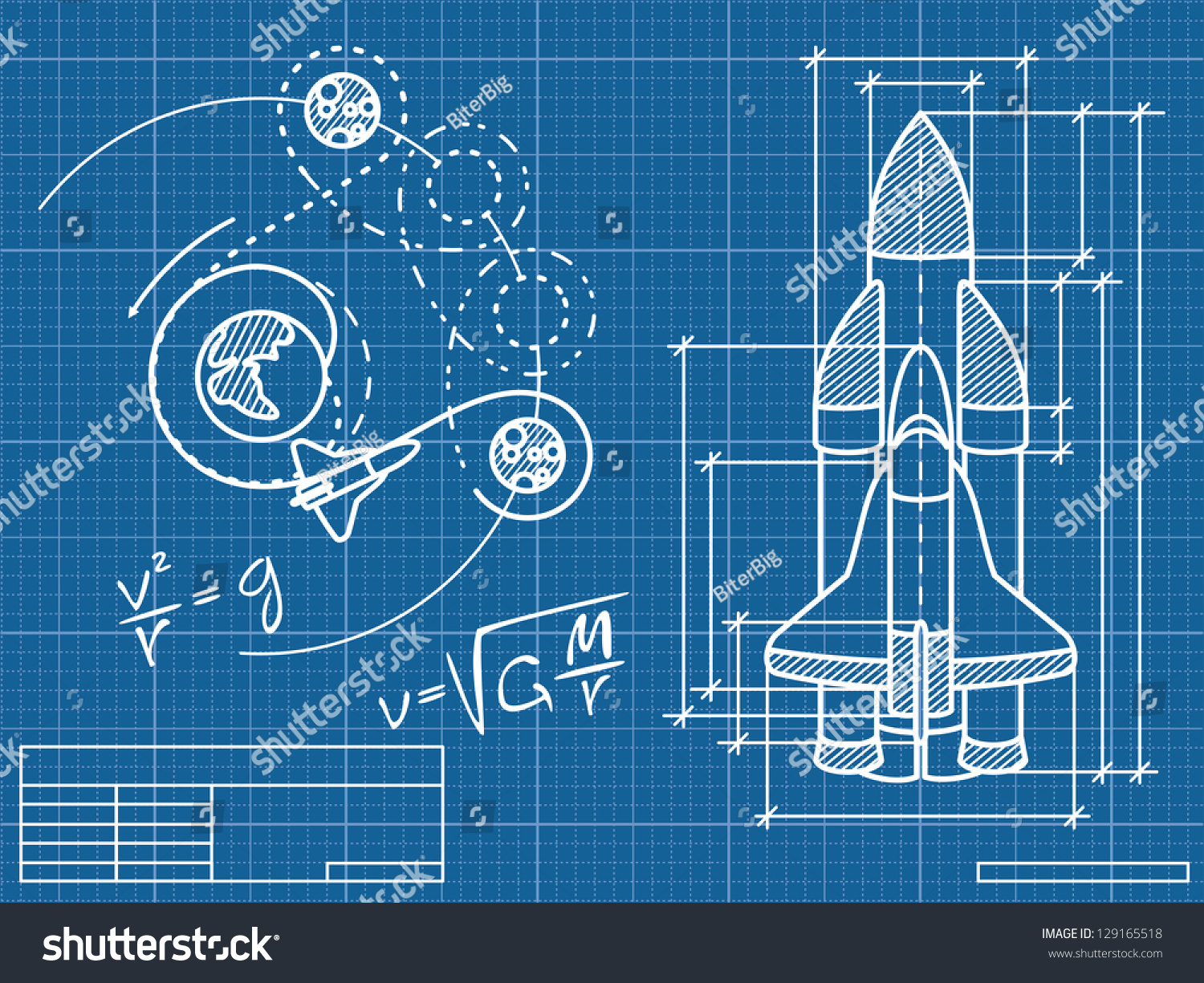 宇宙船とそのフライトパスの設計図 ベクター画像ファイルのラスター版 のイラスト素材