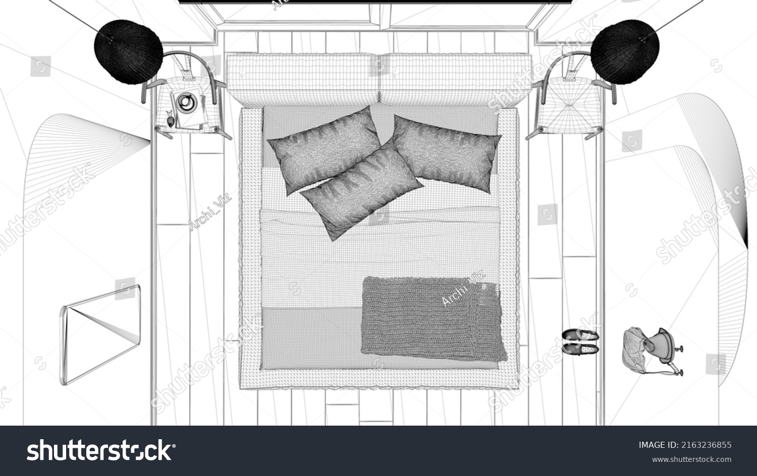 Blueprint Project Draft Modern Wooden Bedroom Stock Illustration