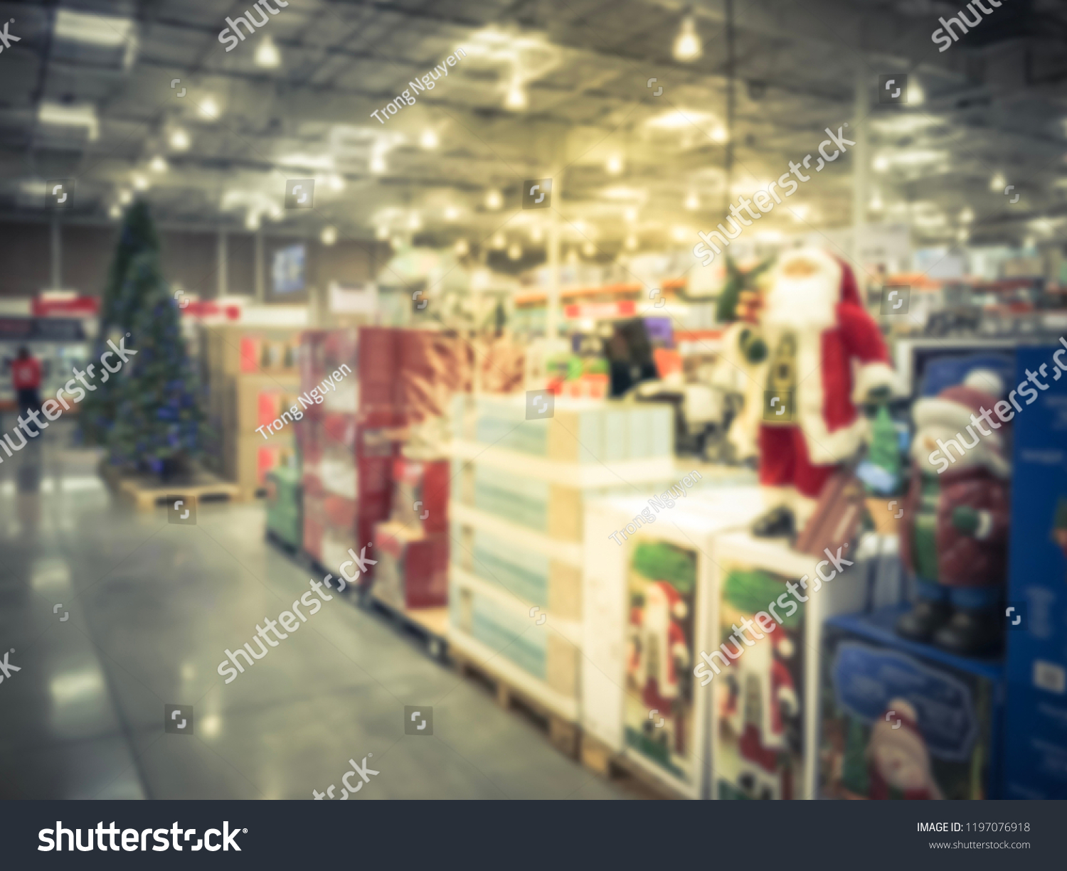 Blurred Abstract Artificial Christmas Trees Lights Stock Photo