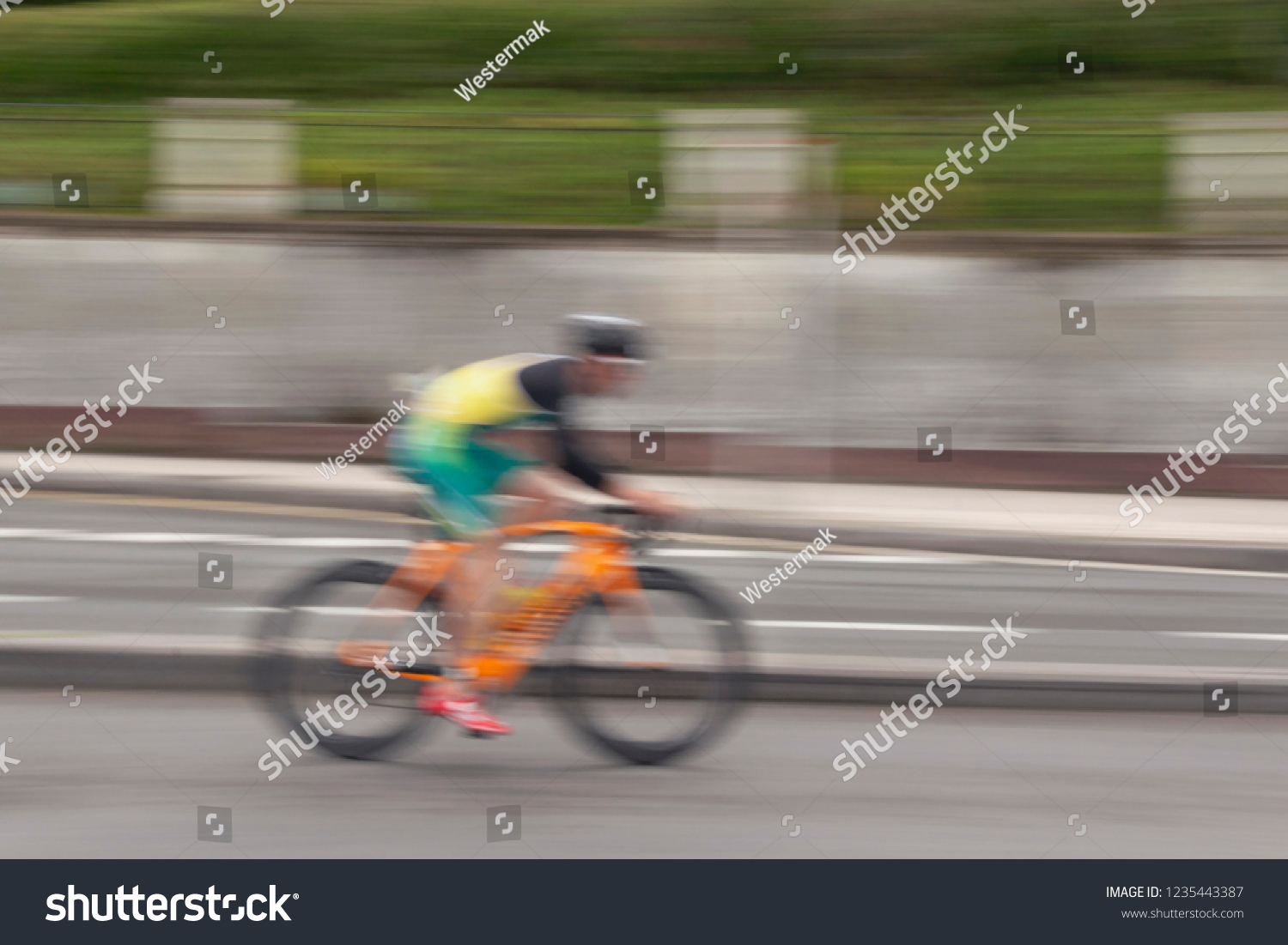 Blurred Silhouettes Bicyclist On Blurred City Stock Photo 1235443387 ...