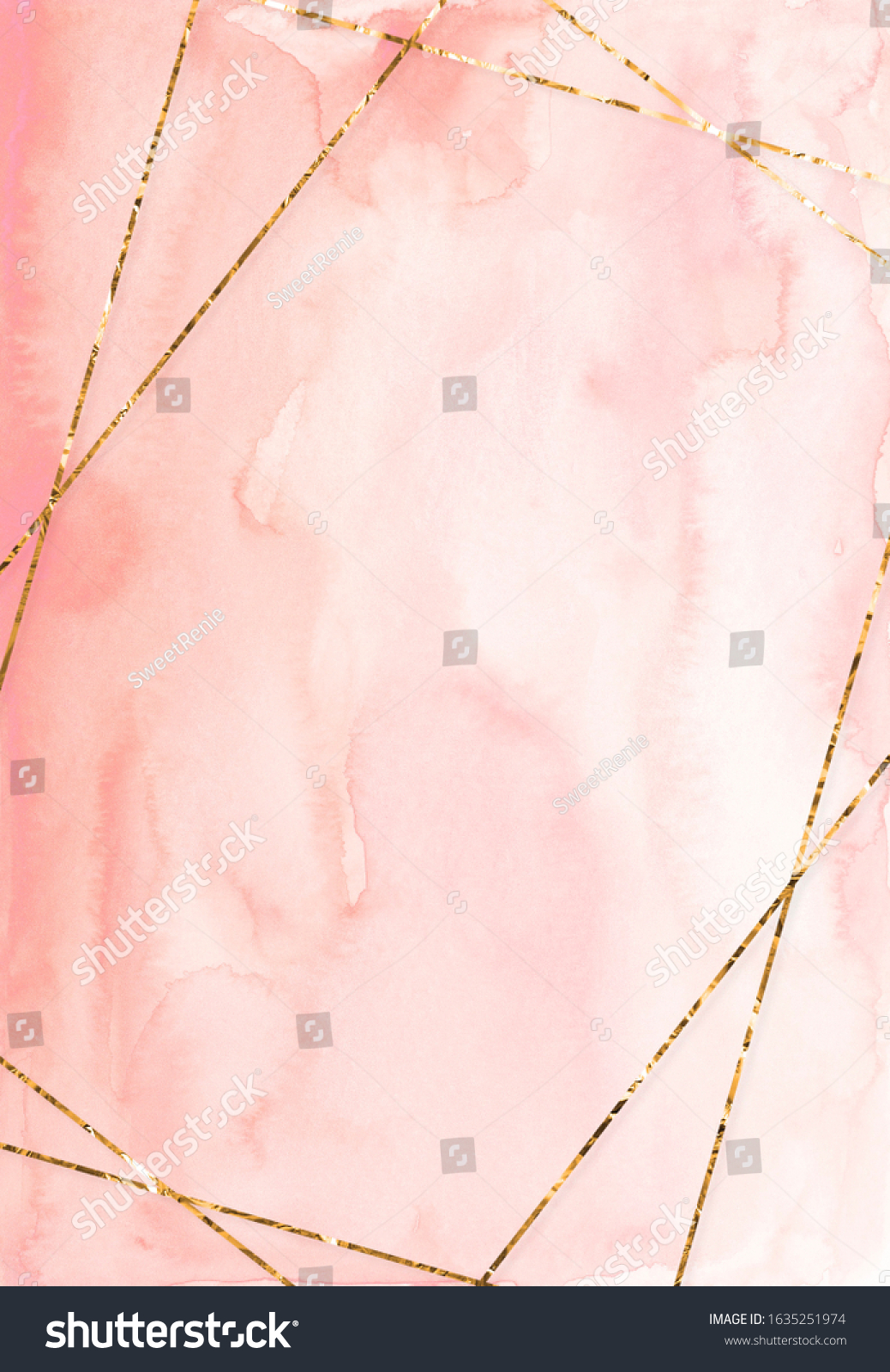 Blush Pink Watercolor Background Gold Frame Stock Illustration 1635251974