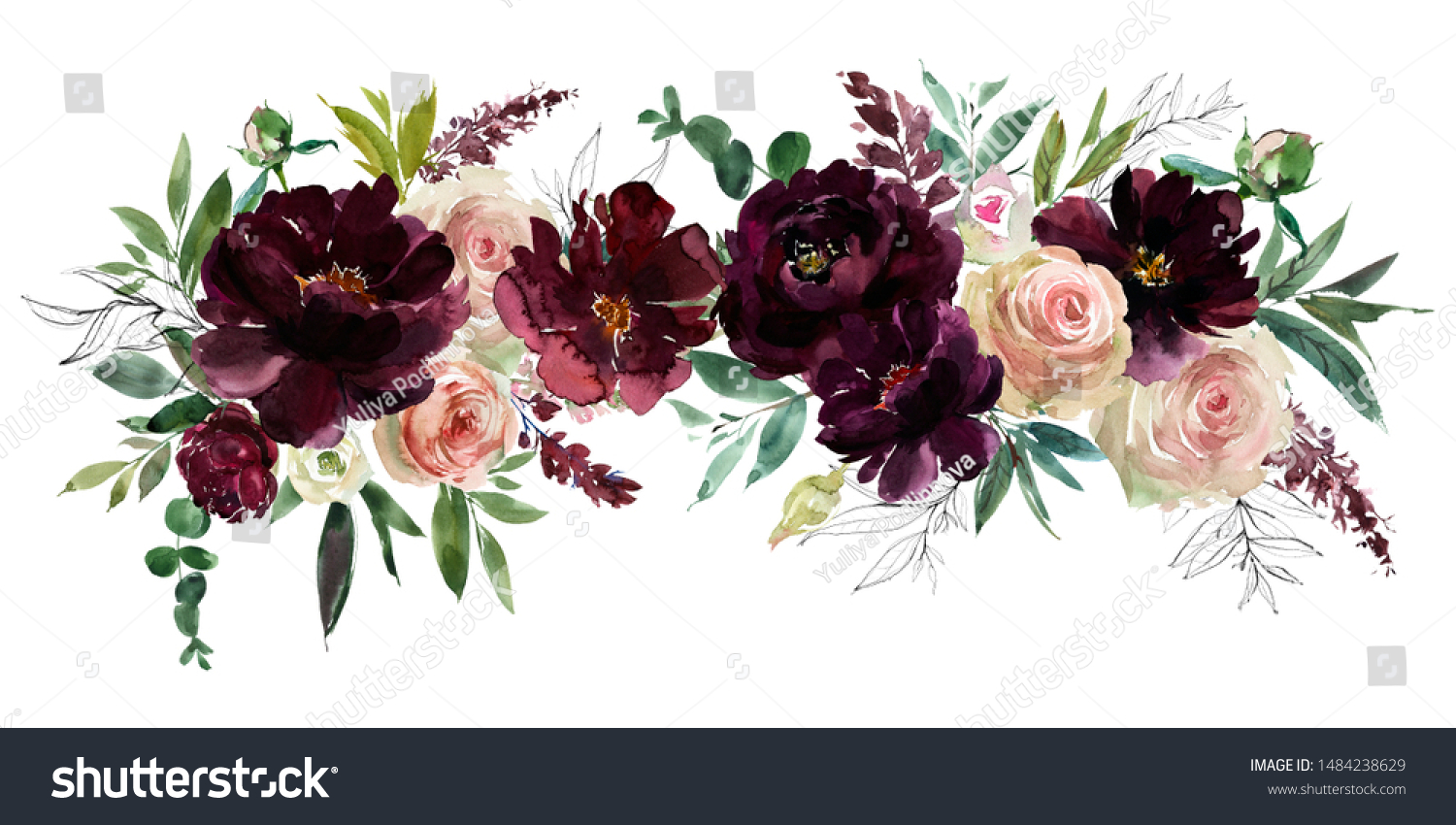 Download Blush Wine Colors Watercolor Floral Arrangements Stock Illustration 1484238629