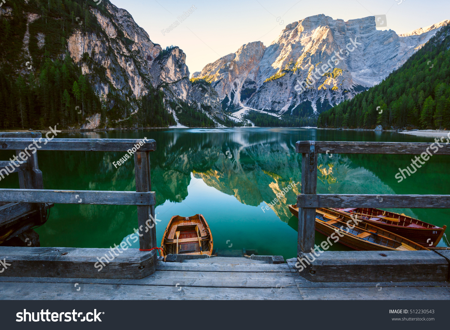 Boats On Braies Lake Pragser Wildsee Stock Photo Edit Now