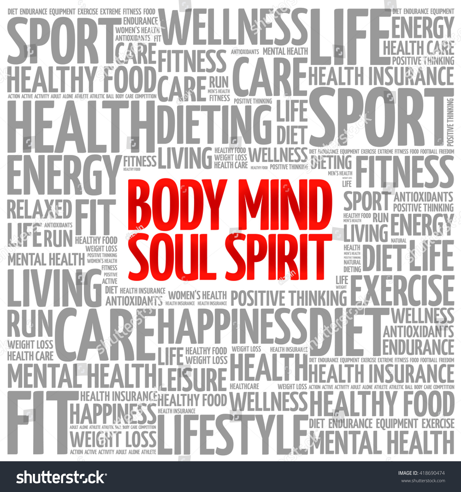 Body Mind Soul Spirit Word Cloud Stock Illustration 418690474