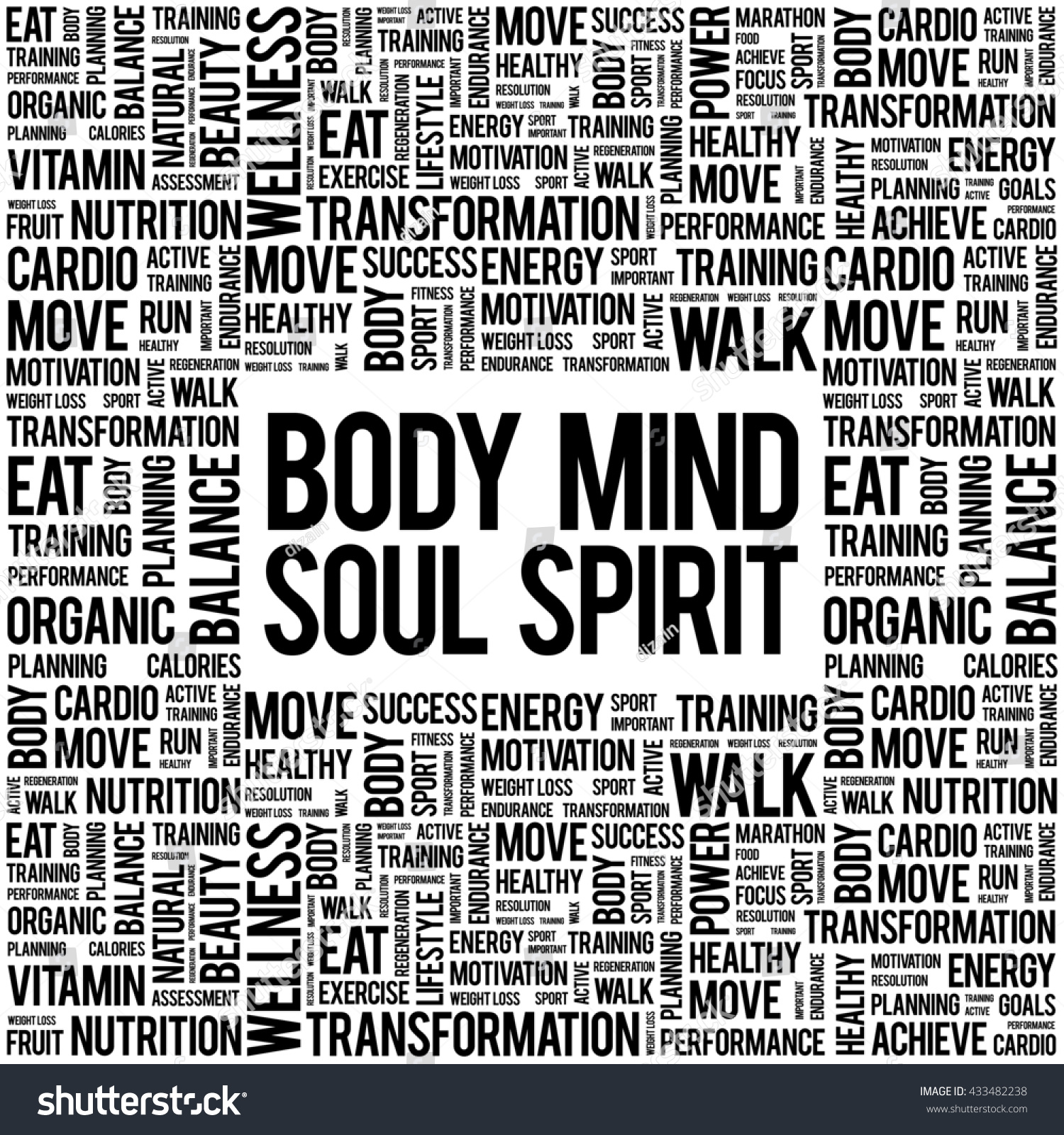 Body Mind Soul Spirit Word Cloud Stock Illustration 433482238