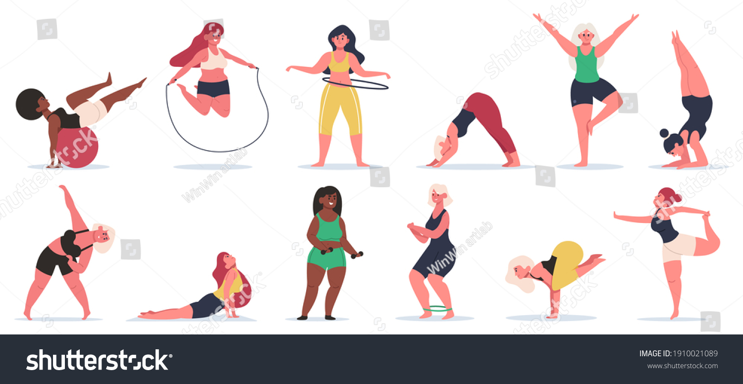 Plus size girls do yoga, work out training and stretching wall mural