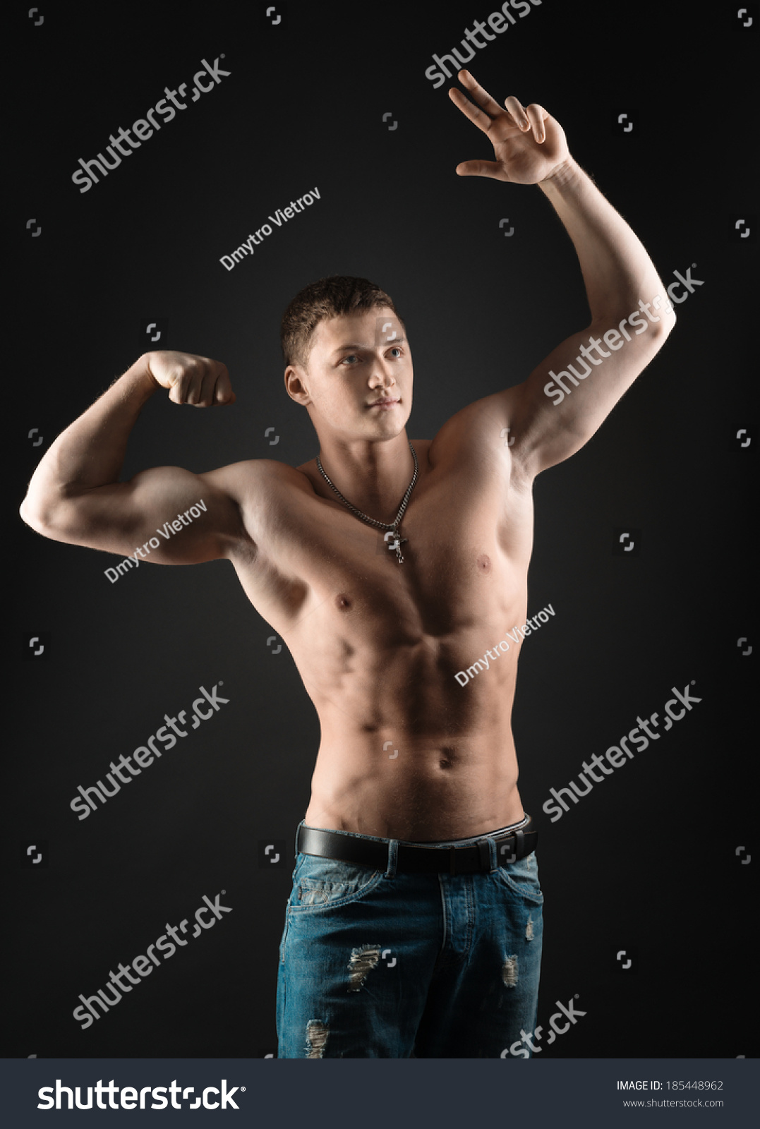Bodybuilder Showing Muscles Torso Arms Stock Photo Edit Now 185448962