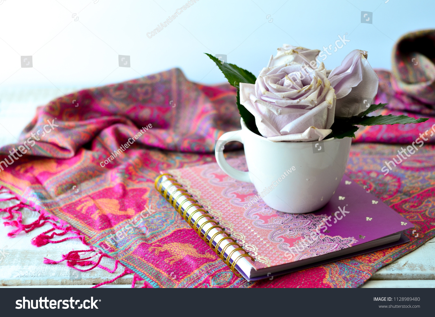 Bohemian Pink Jumbo Roses Feminine Desk Stock Photo Edit Now