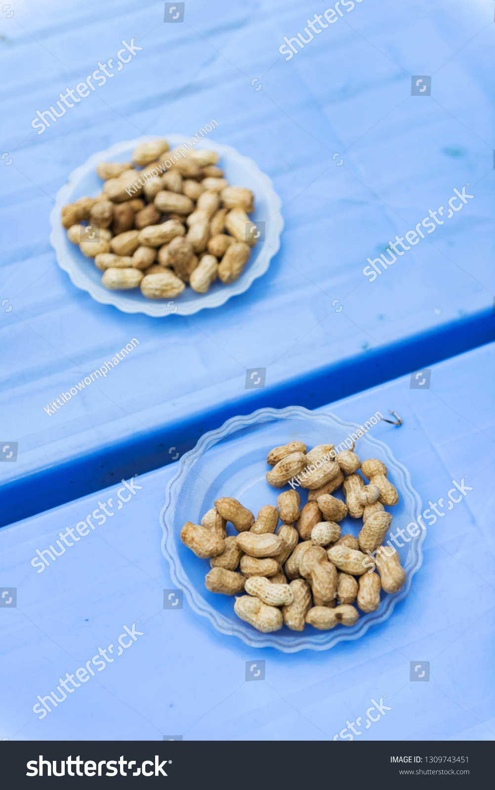 Boiled Peanut Plates On Blue Table Stock Photo Edit Now 1309743451