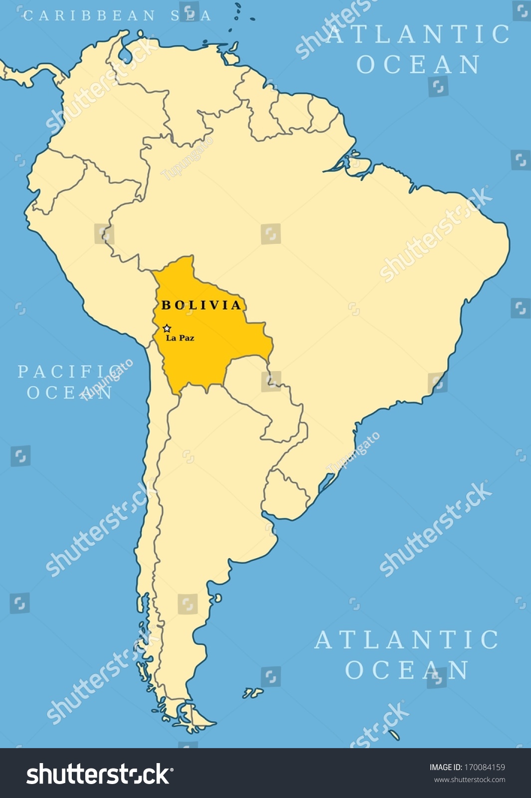 Bolivia On South America Map Bolivia Locator Map Country Capital City Stock Illustration 170084159 |  Shutterstock