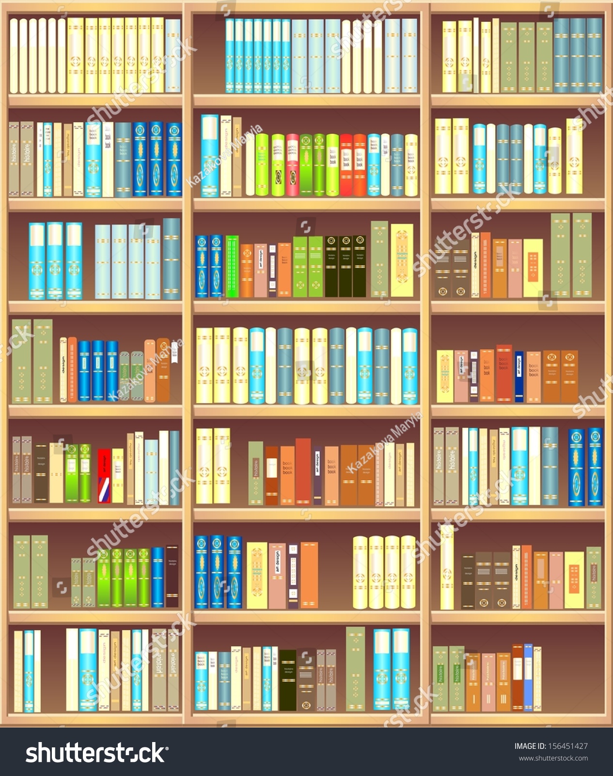 Bookcase Full Different Colorful Books Stock Illustration 156451427 ...