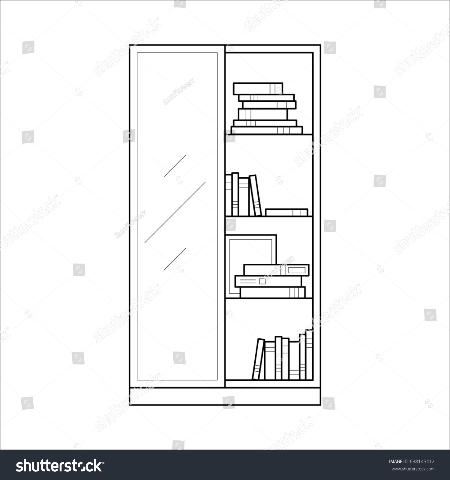 Bookcase Shelves Glass Door Home Furniture Stock Illustration