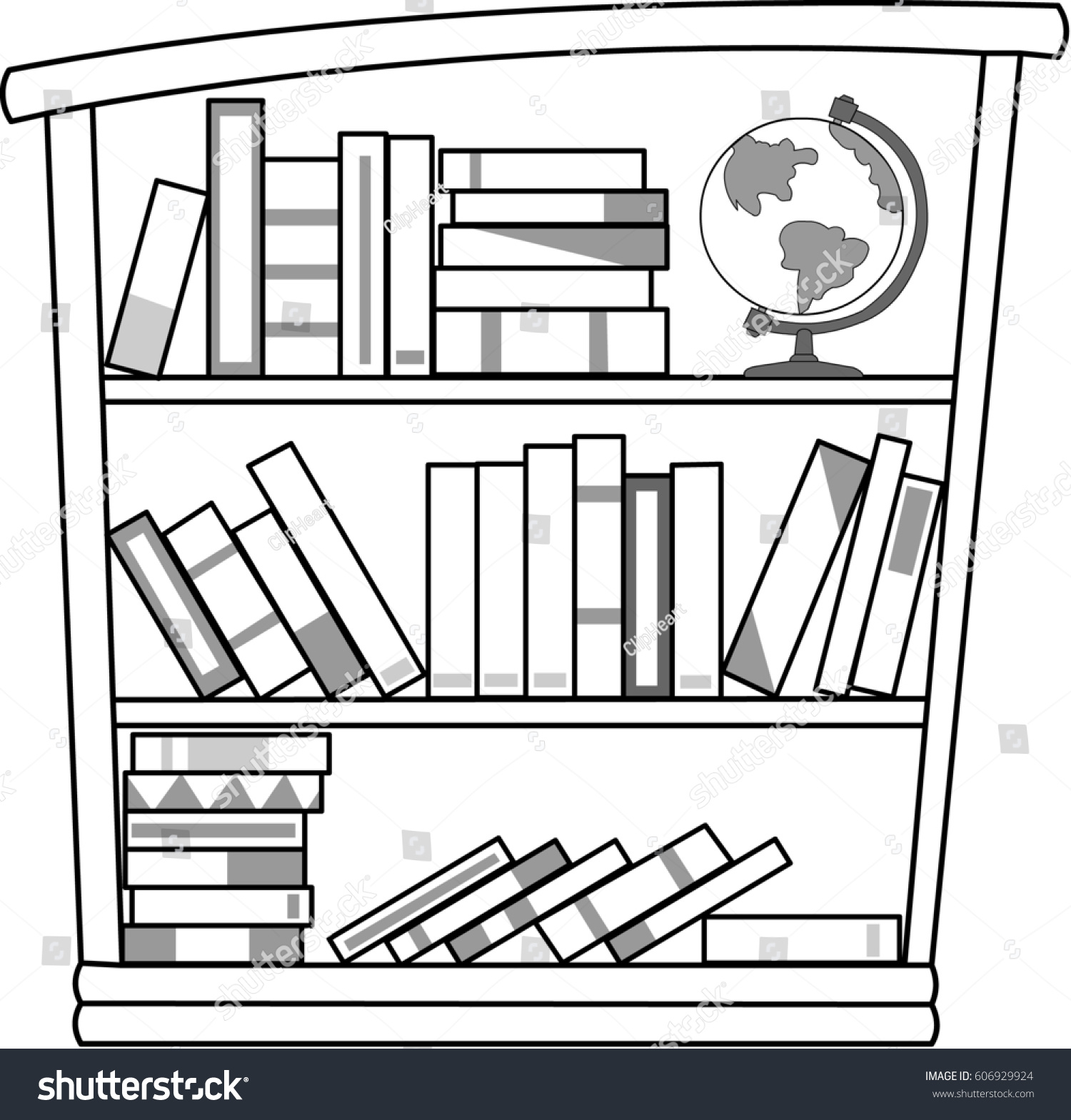 Bookshelf Black White Stock Illustration