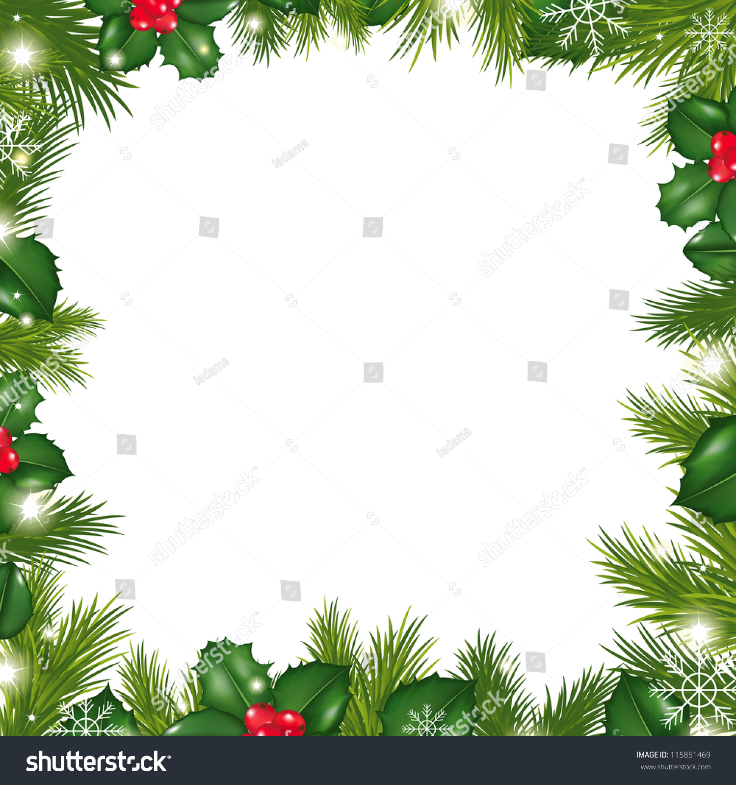 Borders With Snowflakes And Holly Berry Stock Photo 115851469 ...
