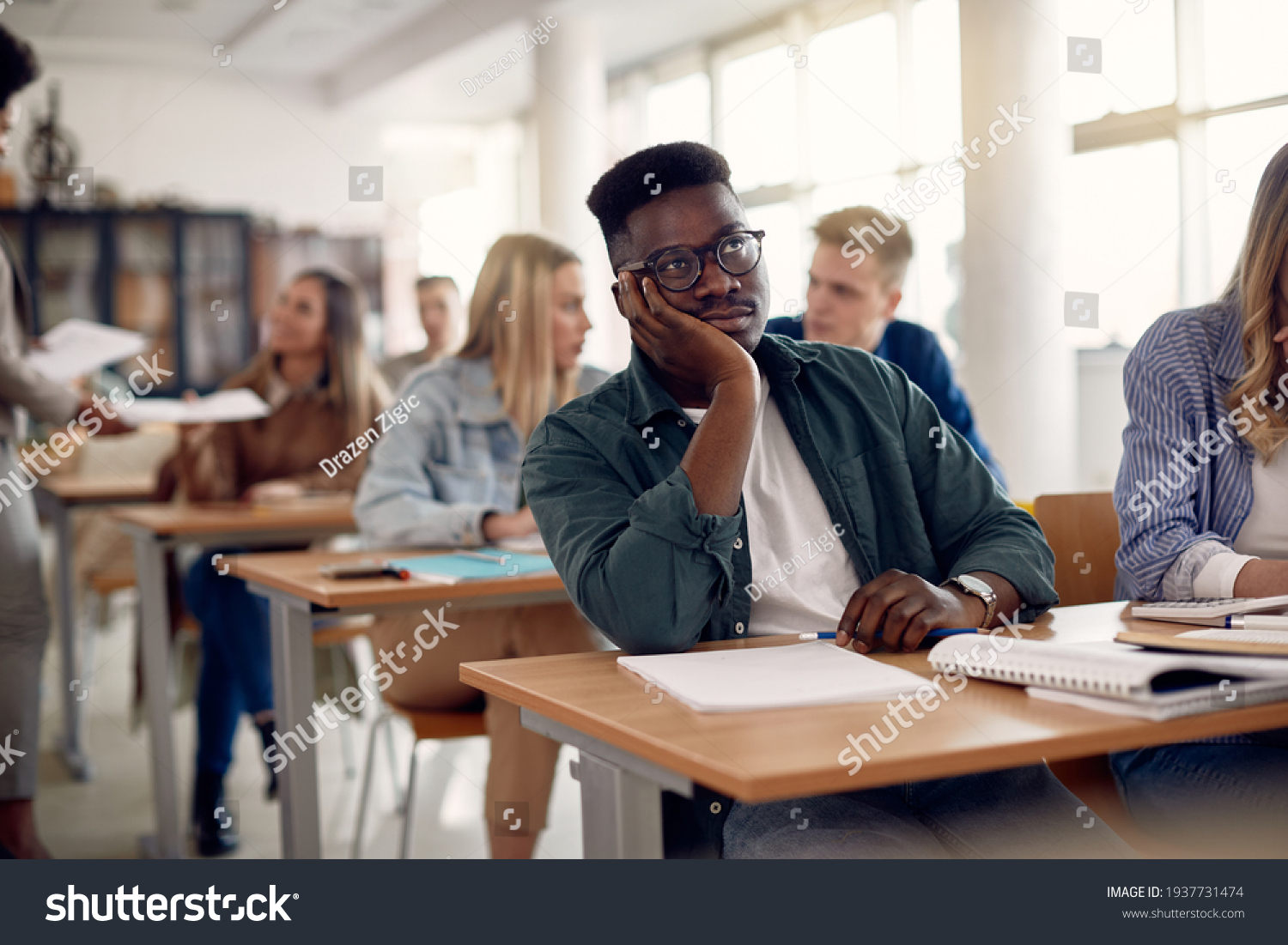Bored Black Student Sitting University Classroom Stock Photo 1937731474 |  Shutterstock