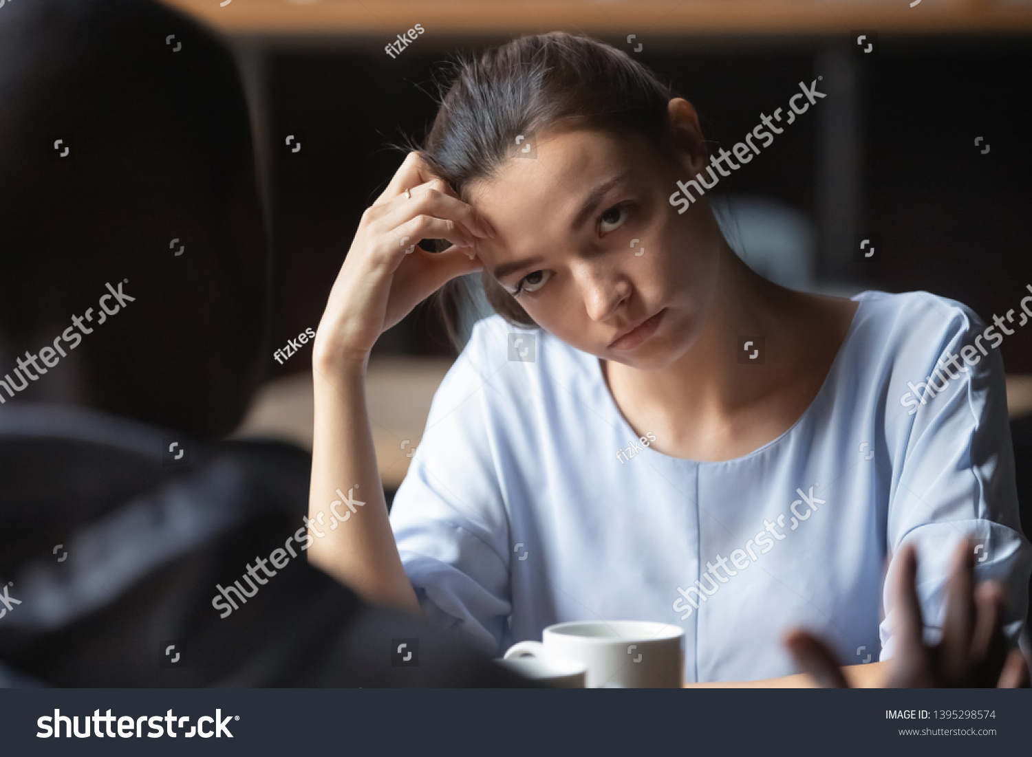 Bored Unhappy Girlfriend Listening African American Stock Photo