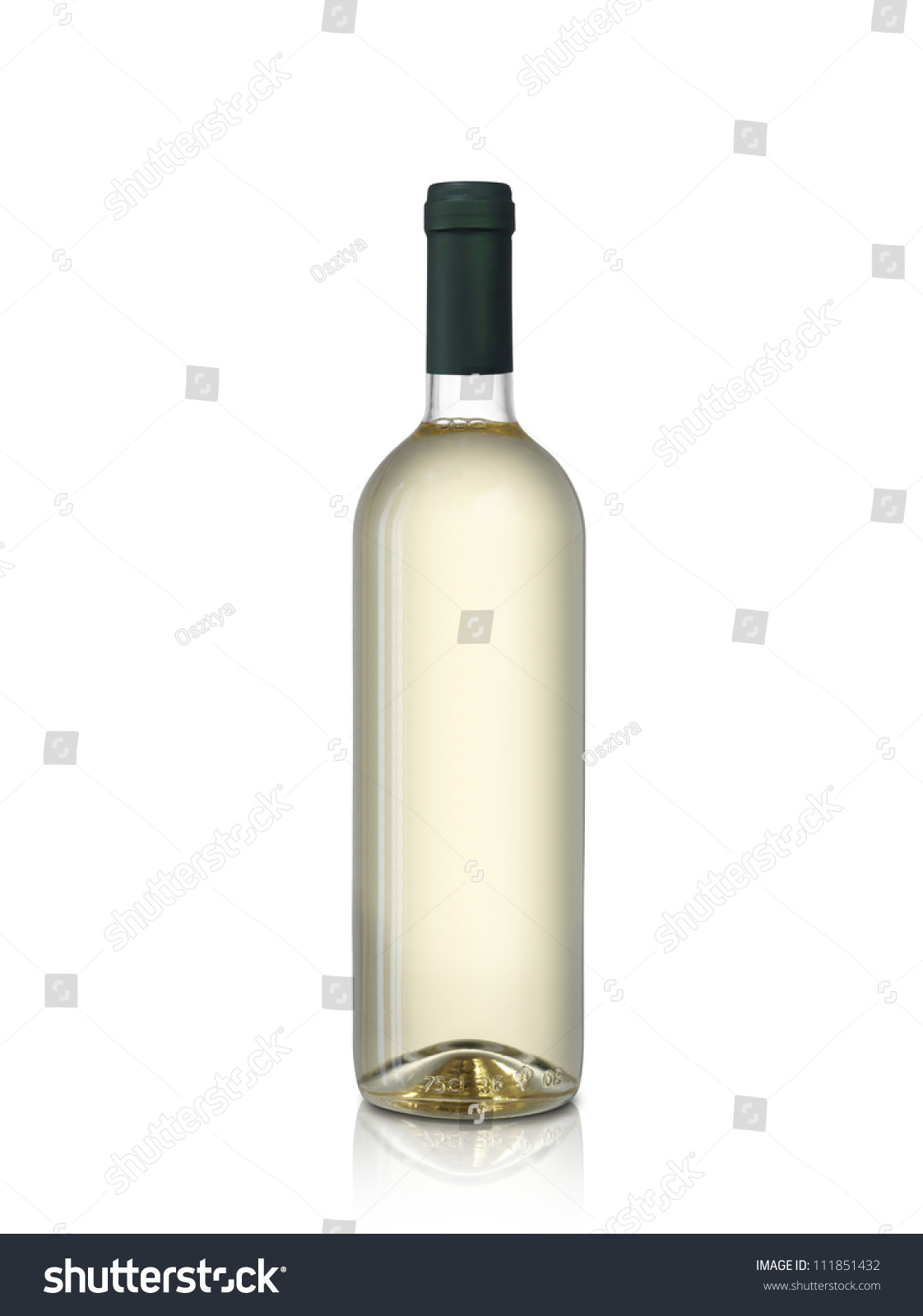 Bottle Of White Wine On Isolated Reflective White Background Stock ...