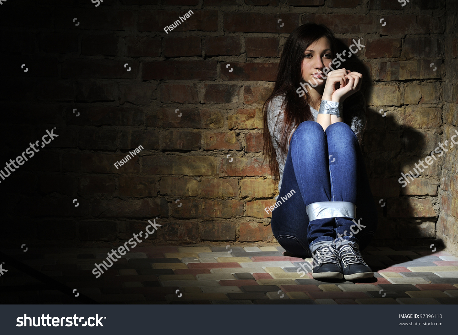 Bound Girl Sitting Next To Stone Wall Stock Photo 97896110 : Shutterstock