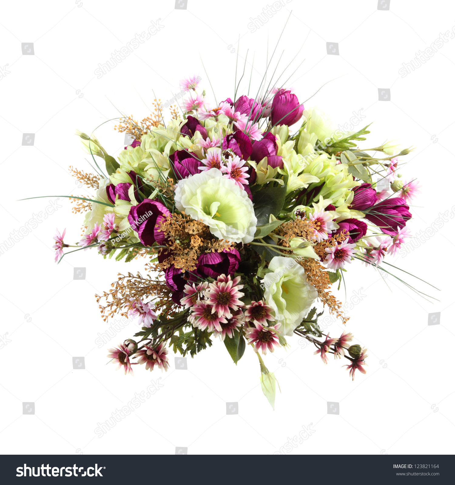 Bouquet Of Artificial Flowers On A White Background Stock Photo ...
