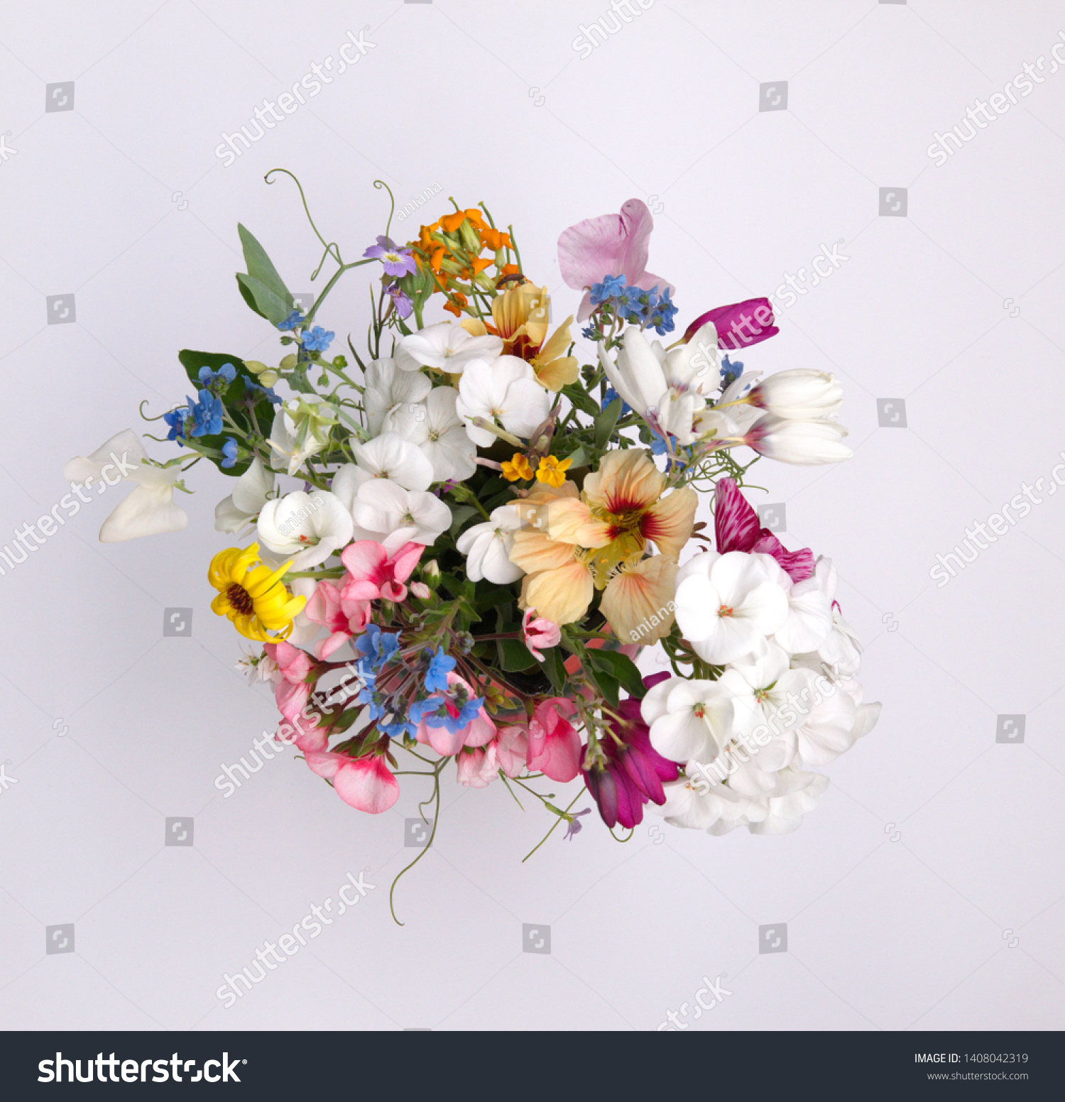 Bouquet Garden Flowers Nasturtium Geranium Sweet Stock Photo Edit Now 1408042319