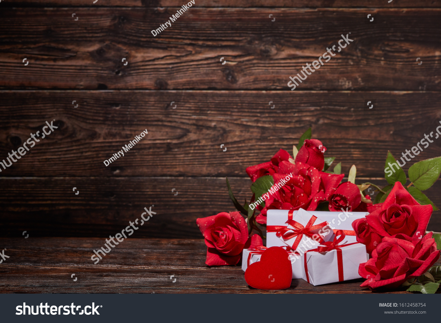  Tawny Brown Classic  Template Design Featuring Bouquet of Red Roses Decorative