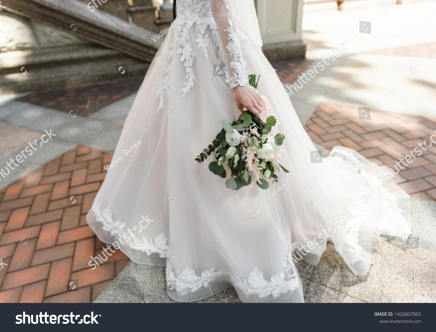 Bouquet Roses Green Eucalyptus Bride White Stock Photo Edit Now