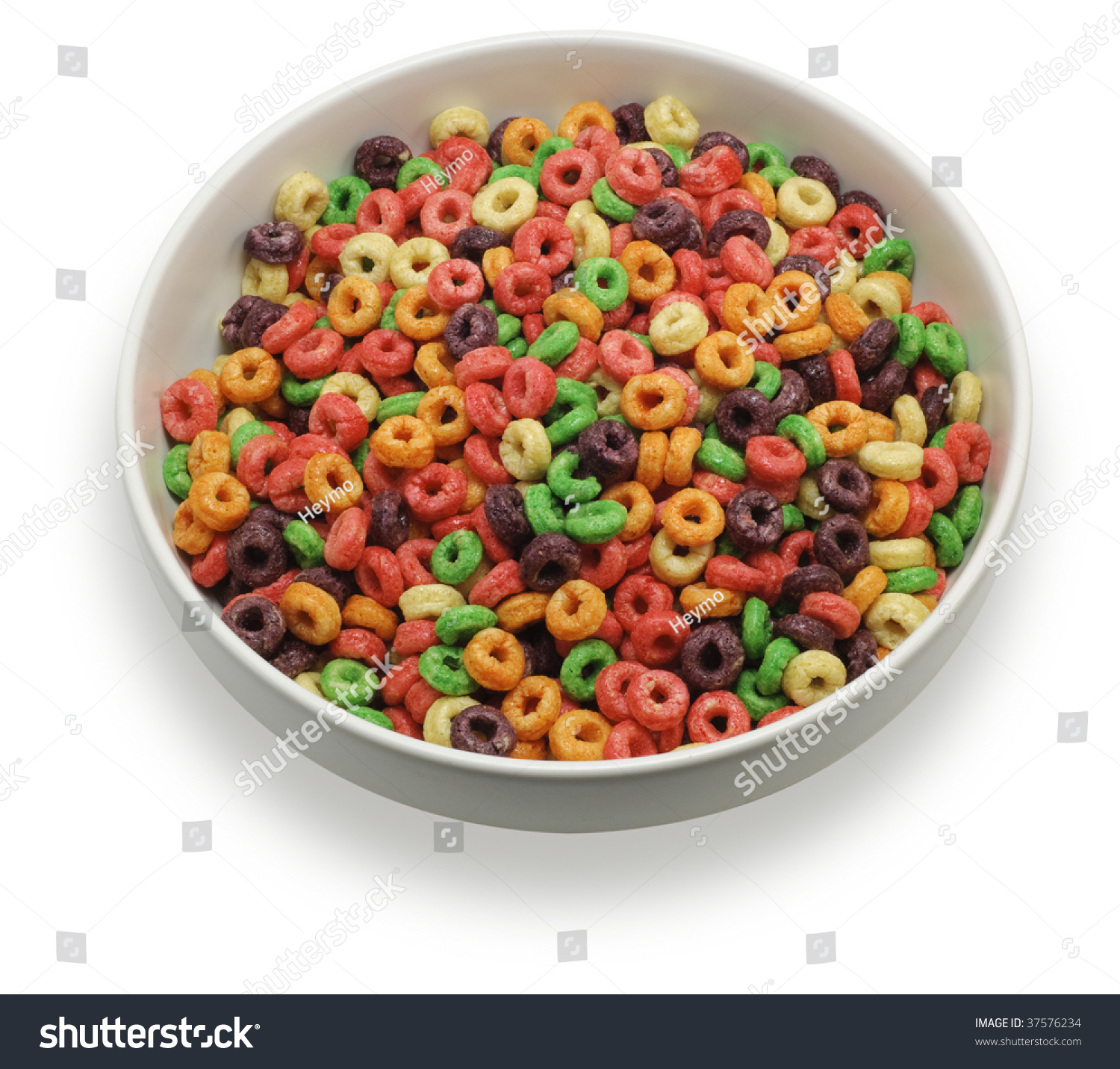 Bowl With Colorful Round Cereal, Seen From Almost Straight Above ...