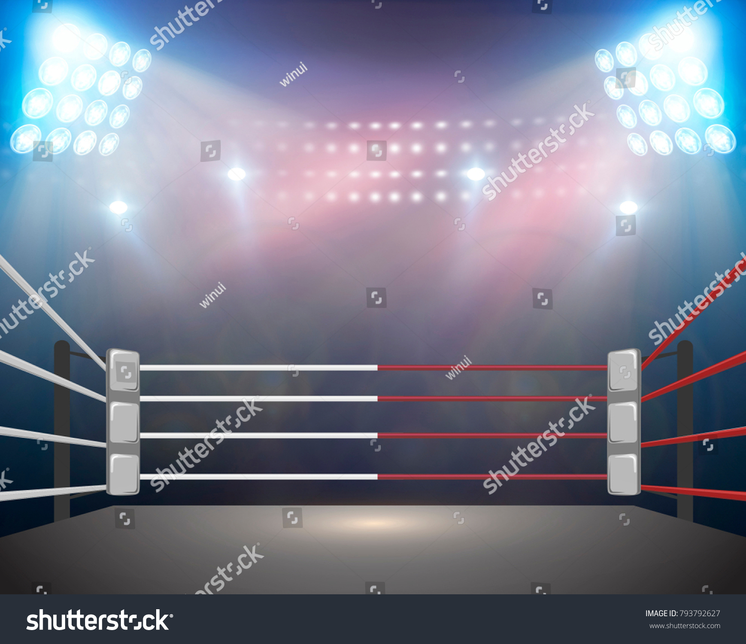 Boxing Ring Illumination By Spotlights Digital Stock Illustration