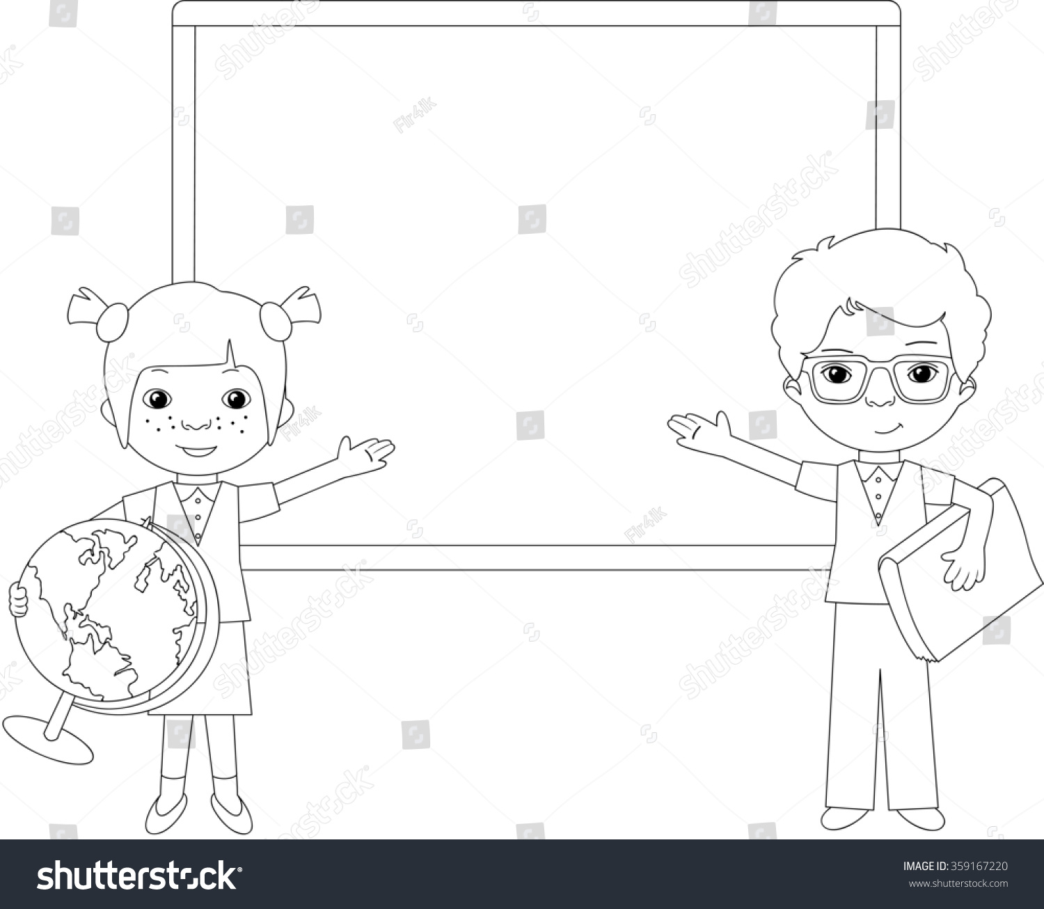 Boy Girl Standing Near Blackboard Classroom Stock Illustration ...