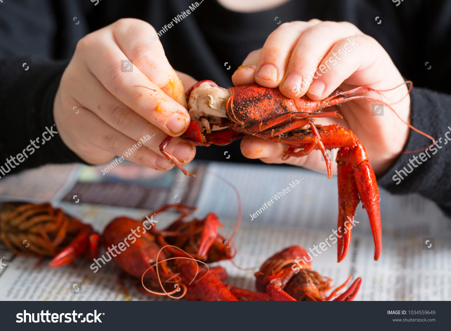 Boy Eating Louisiana Boiled Crawfish Stock Photo Edit Now