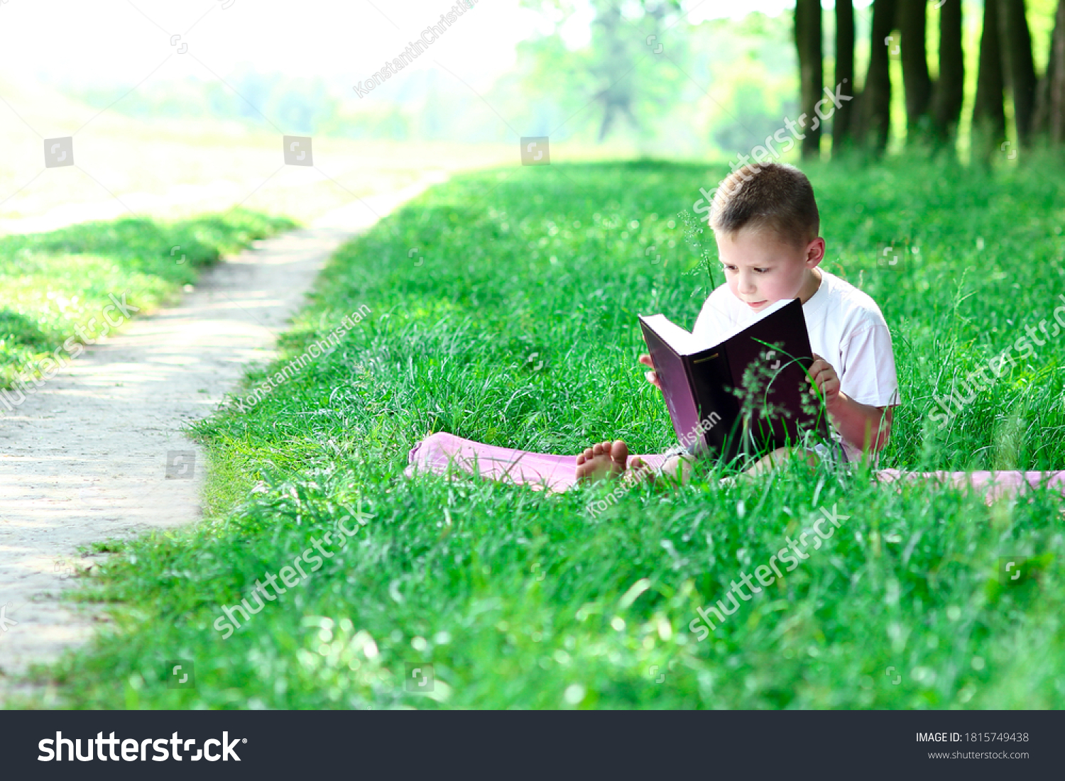 Boy Reading Book Bible Outdoors Stock Photo 1815749438 | Shutterstock