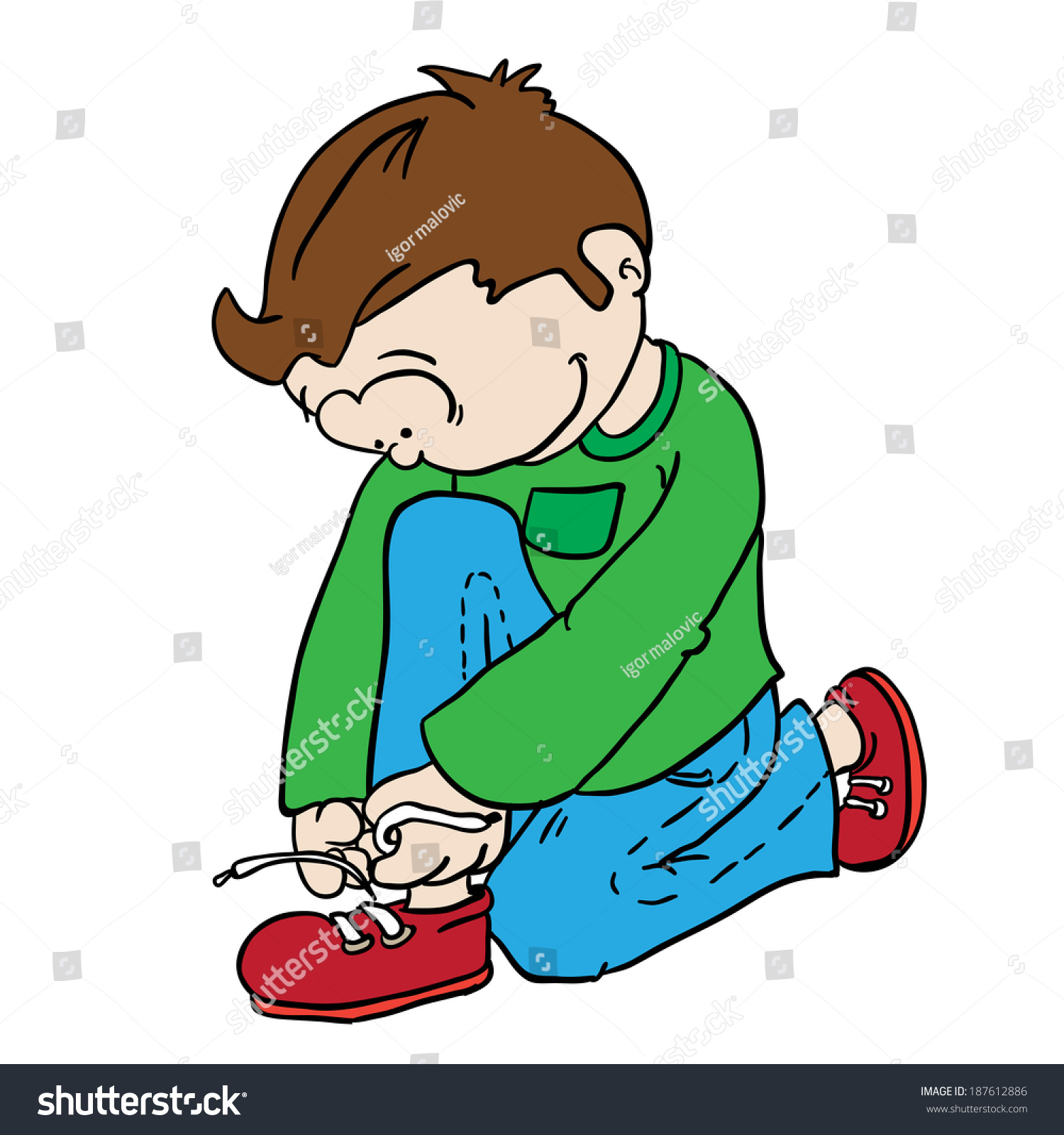 Boy Tying Shoelace Cartoon Doodle Stock Illustration 187612886 ...