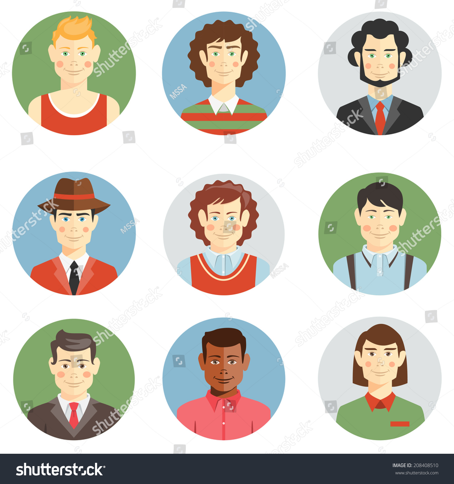 Boys Men Faces Icons Flat Style Stock Illustration 